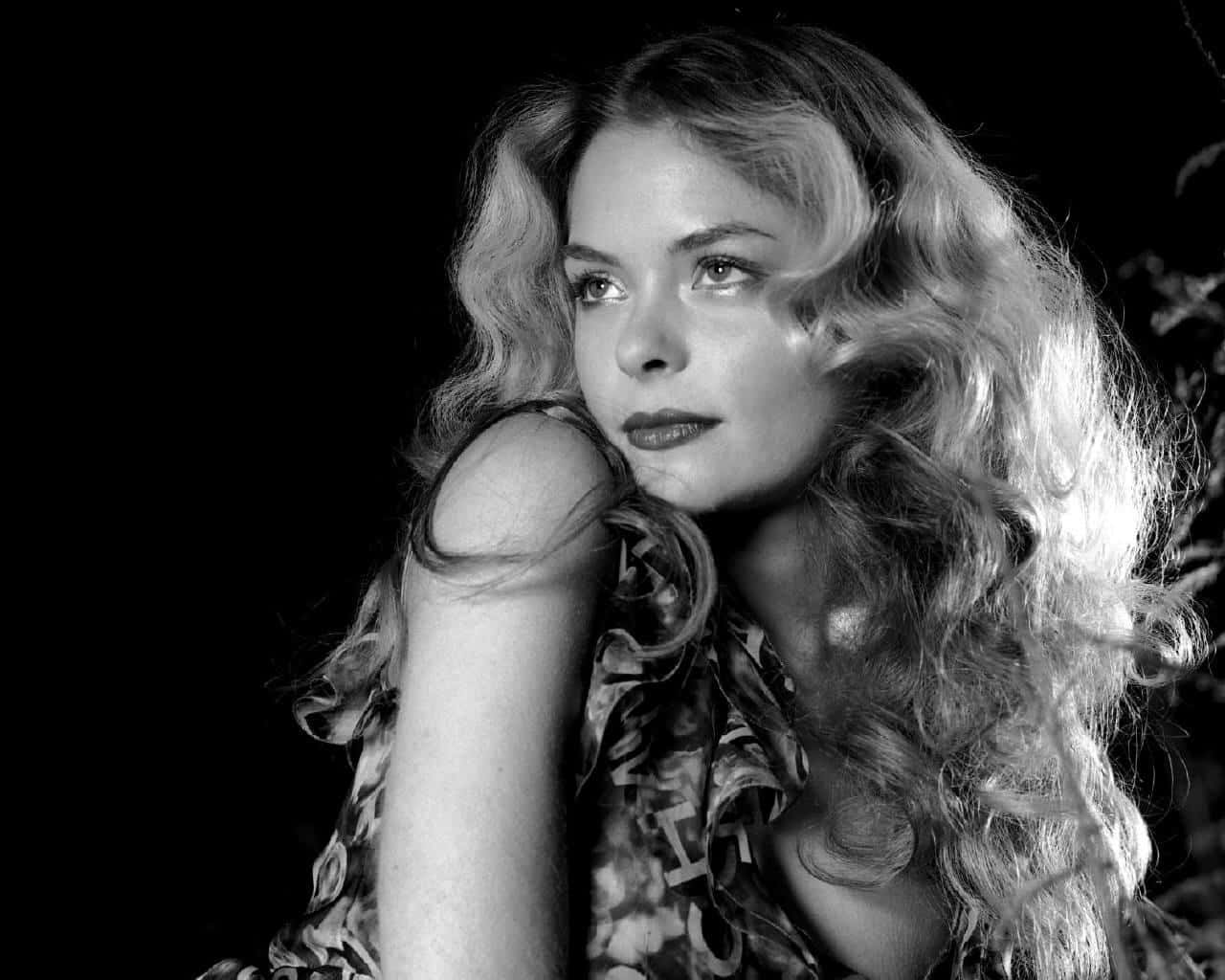Jaime King, black and white portrait, voluminous curls, HD Desktop Wallpaper