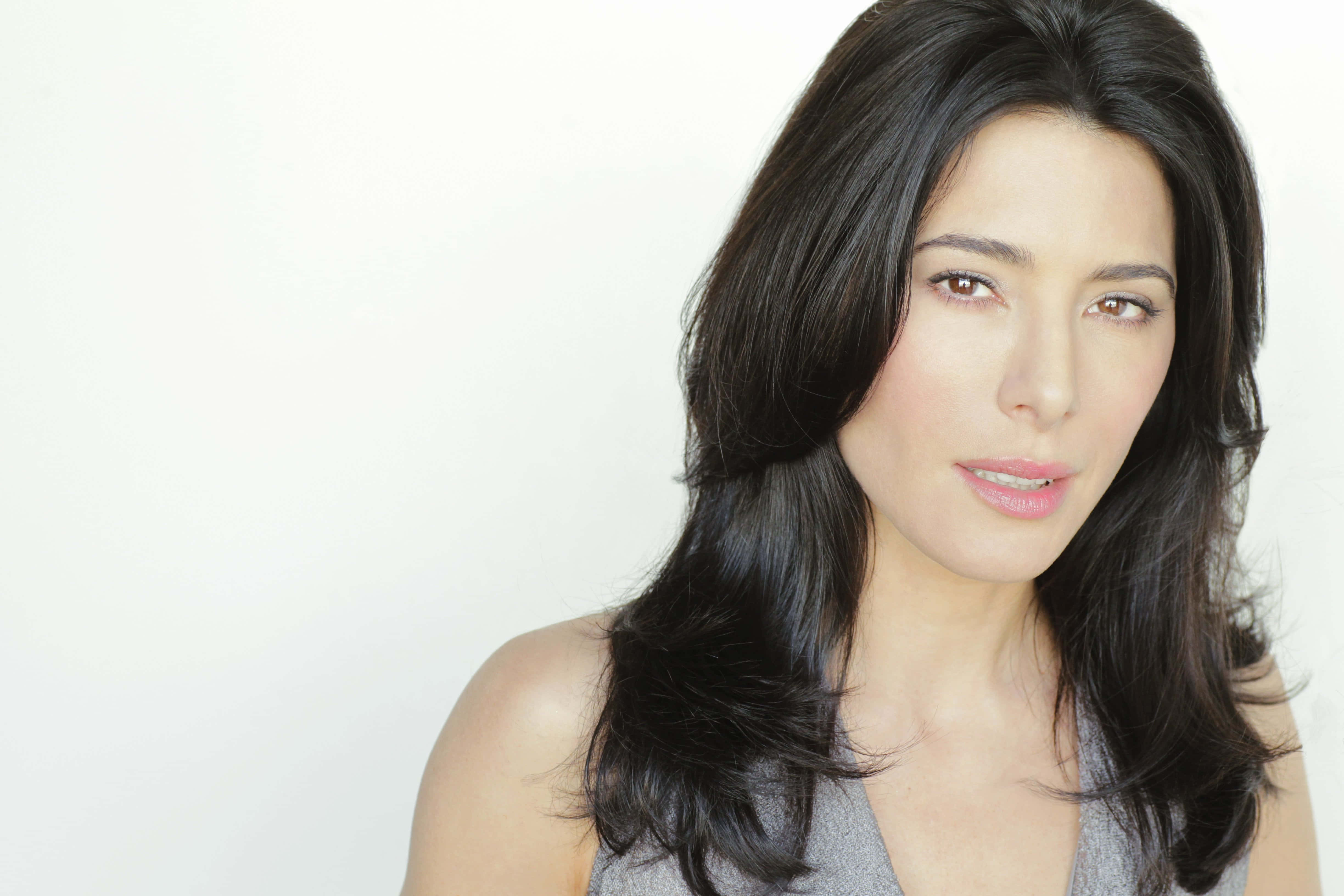 Jaime Murray, red dress, studio portrait, 4K Desktop Wallpaper
