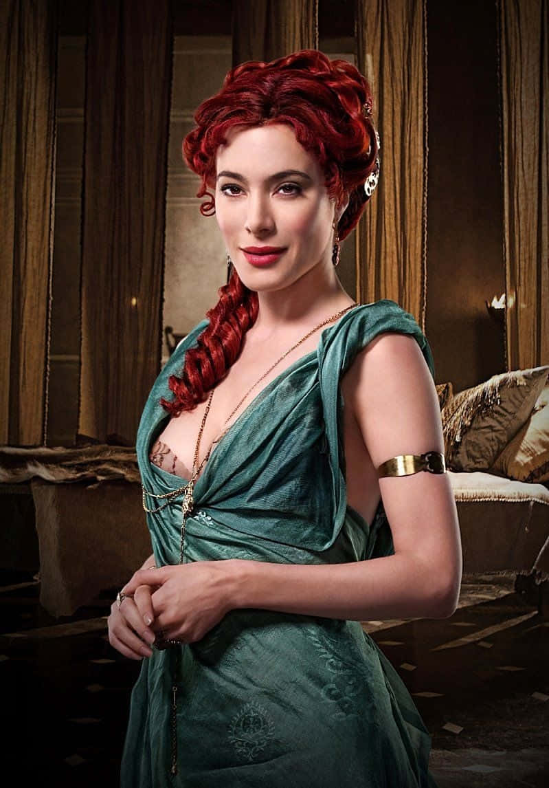 Jaime Murray, vibrant red braided hair, elegant green velvet gown, SD Phone Wallpaper
