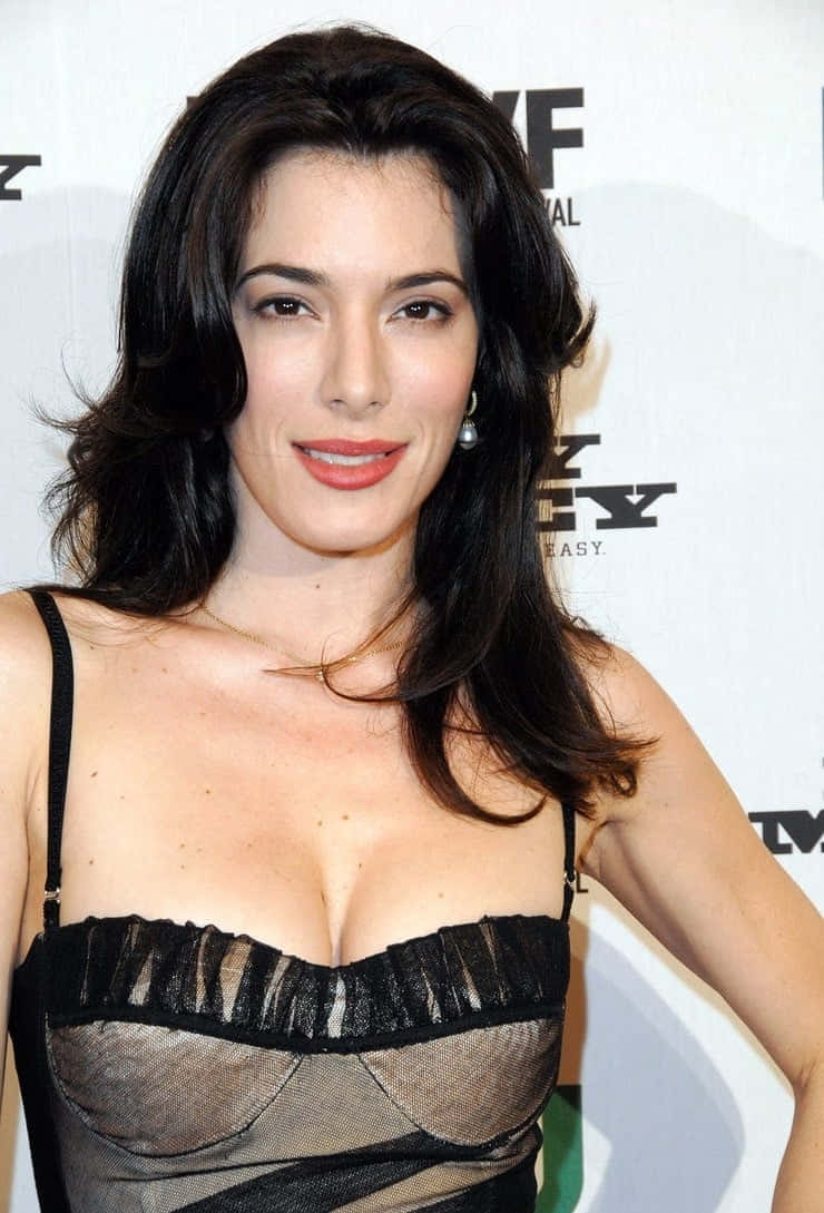 Jaime Murray, black sheer top, dark wavy hair, SD Phone Wallpaper