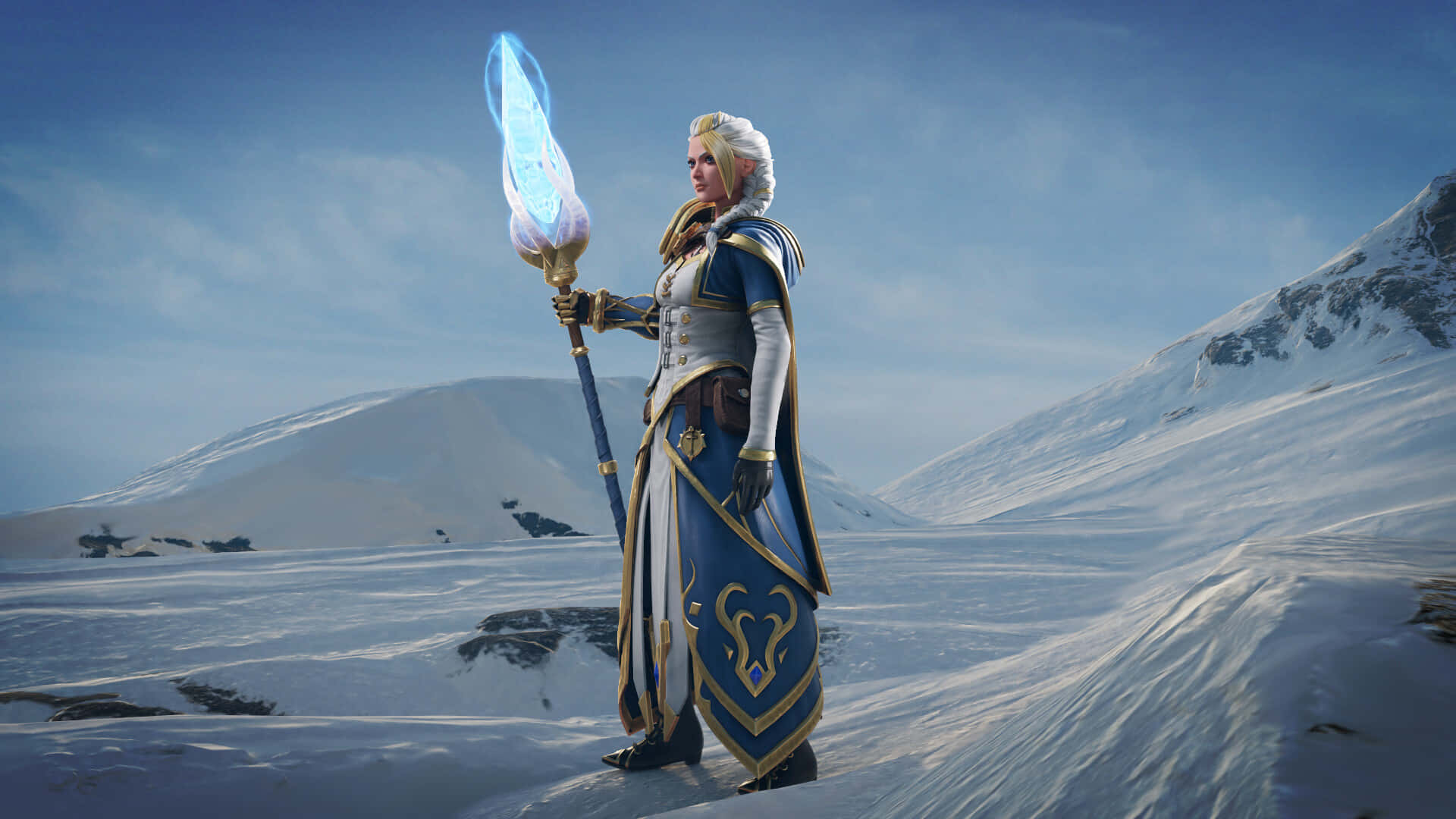 Jaina Proudmoore, snowy mountain landscape, white hair, Full HD Desktop Wallpaper