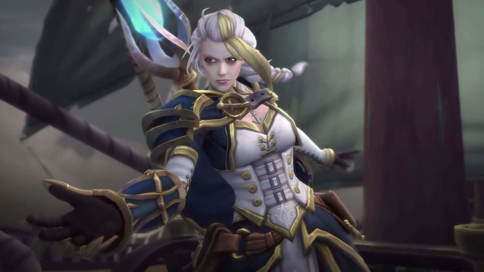 Jaina Proudmoore, white and gold armor, glowing blue weapon, Full HD Desktop Wallpaper