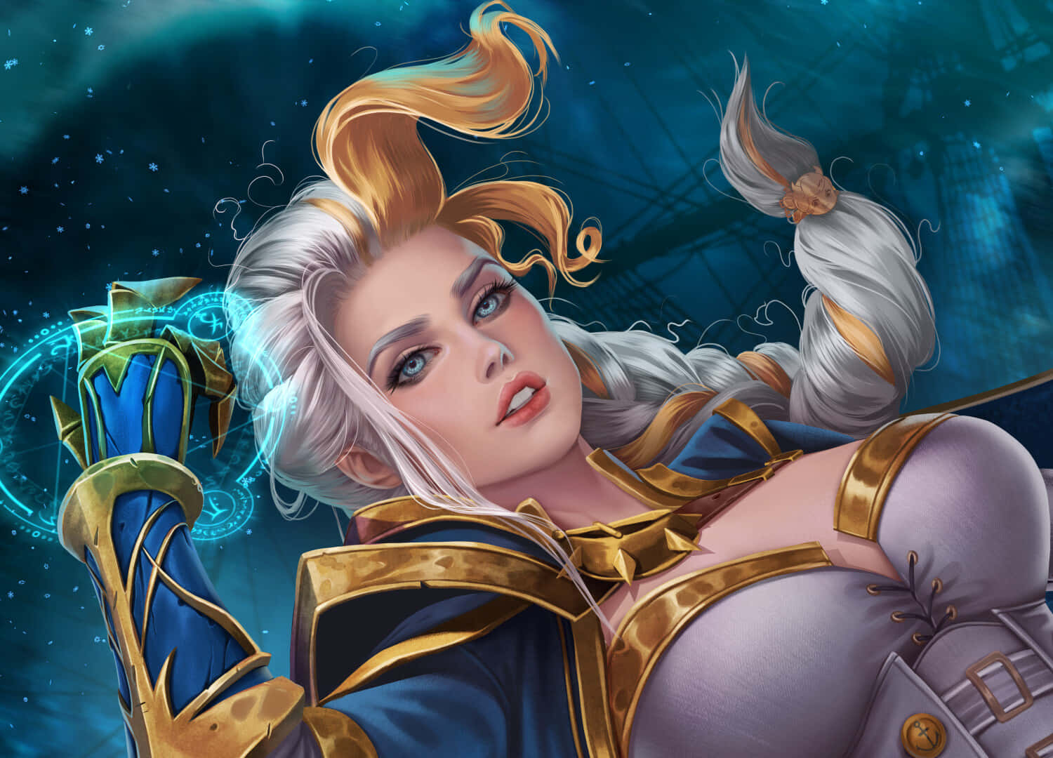 Jaina Proudmoore, silver and gold hair, glowing blue staff, HD Desktop Wallpaper
