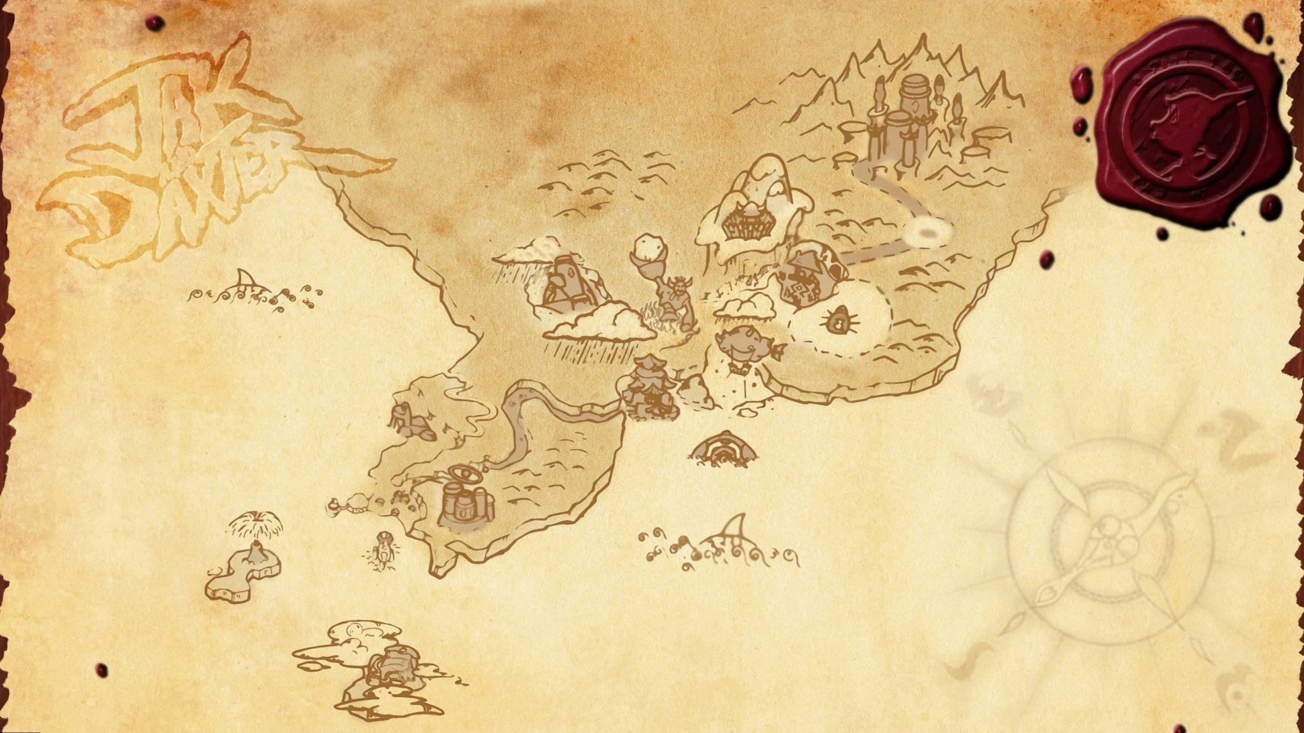 Jak 2, parchment map, hand-drawn islands, 2K Desktop Wallpaper