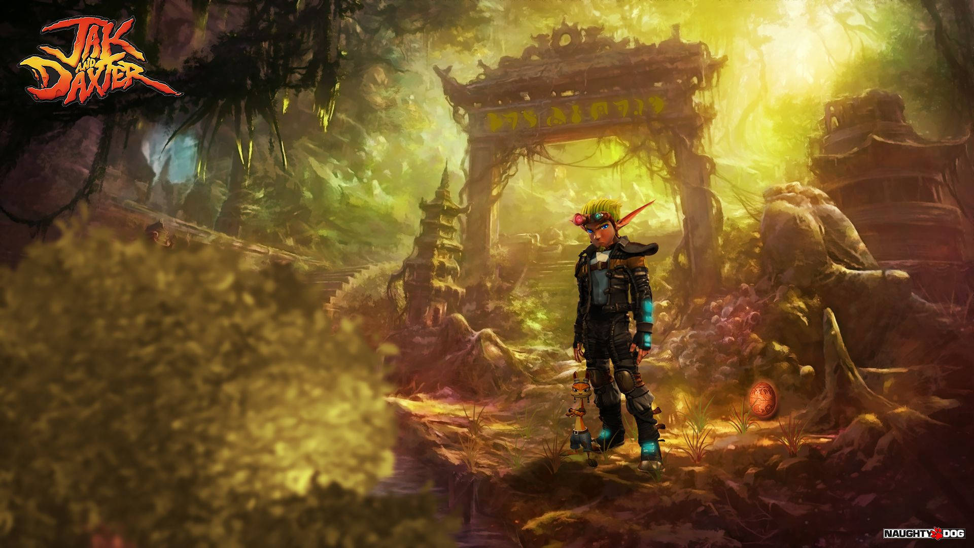 Jak and Daxter, ancient gate, mystical jungle, Full HD Desktop Wallpaper