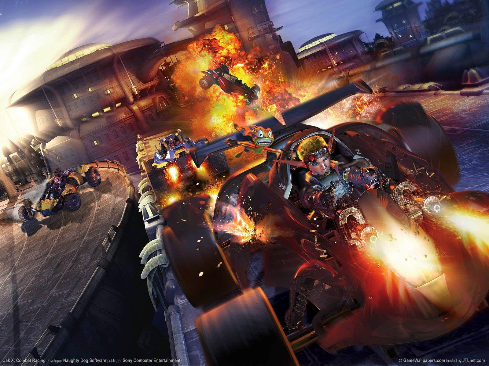 Jak and Daxter, neon-lit urban canyon, dusk, HD Desktop Wallpaper