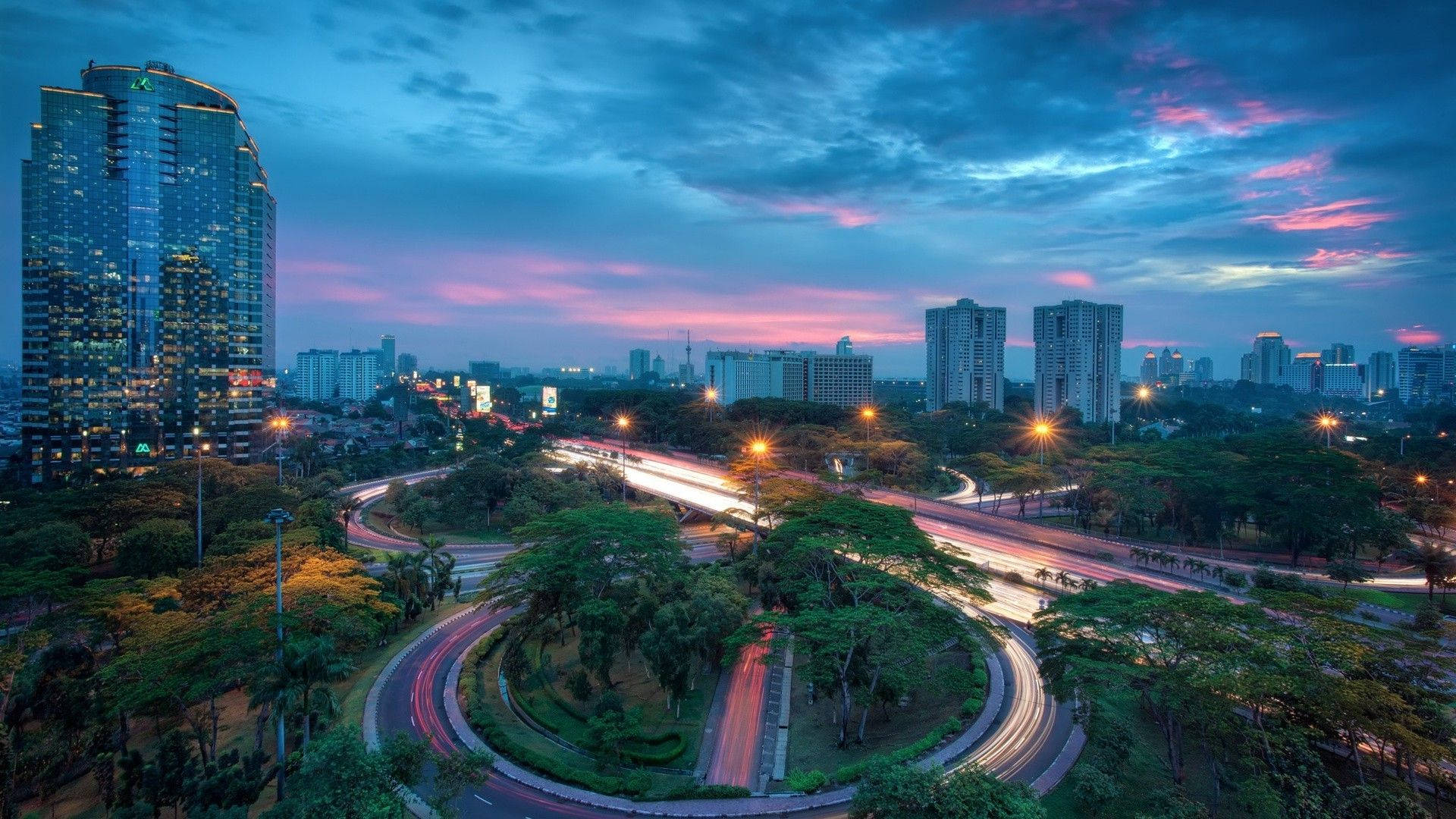 Jakarta, cityscape, dusk, Full HD Desktop Wallpaper