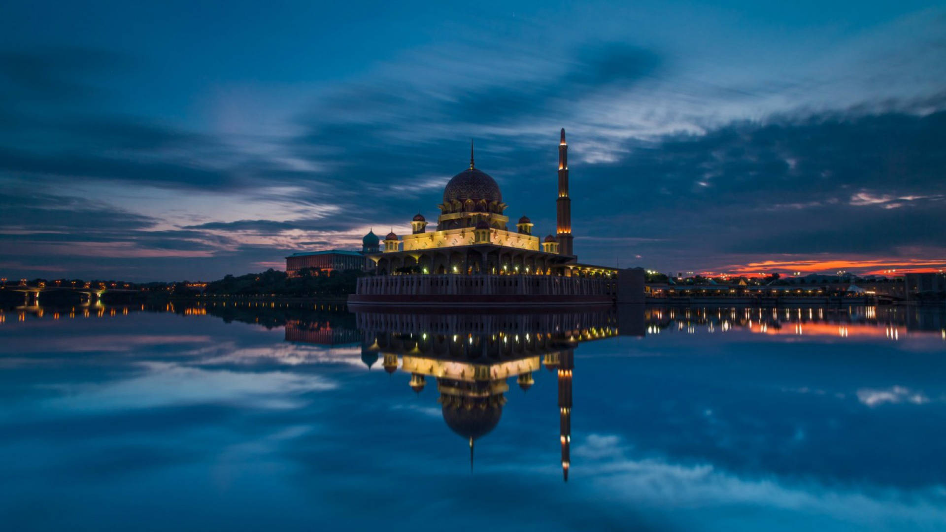 Jakarta, mosque, calm waters, Full HD Desktop Wallpaper