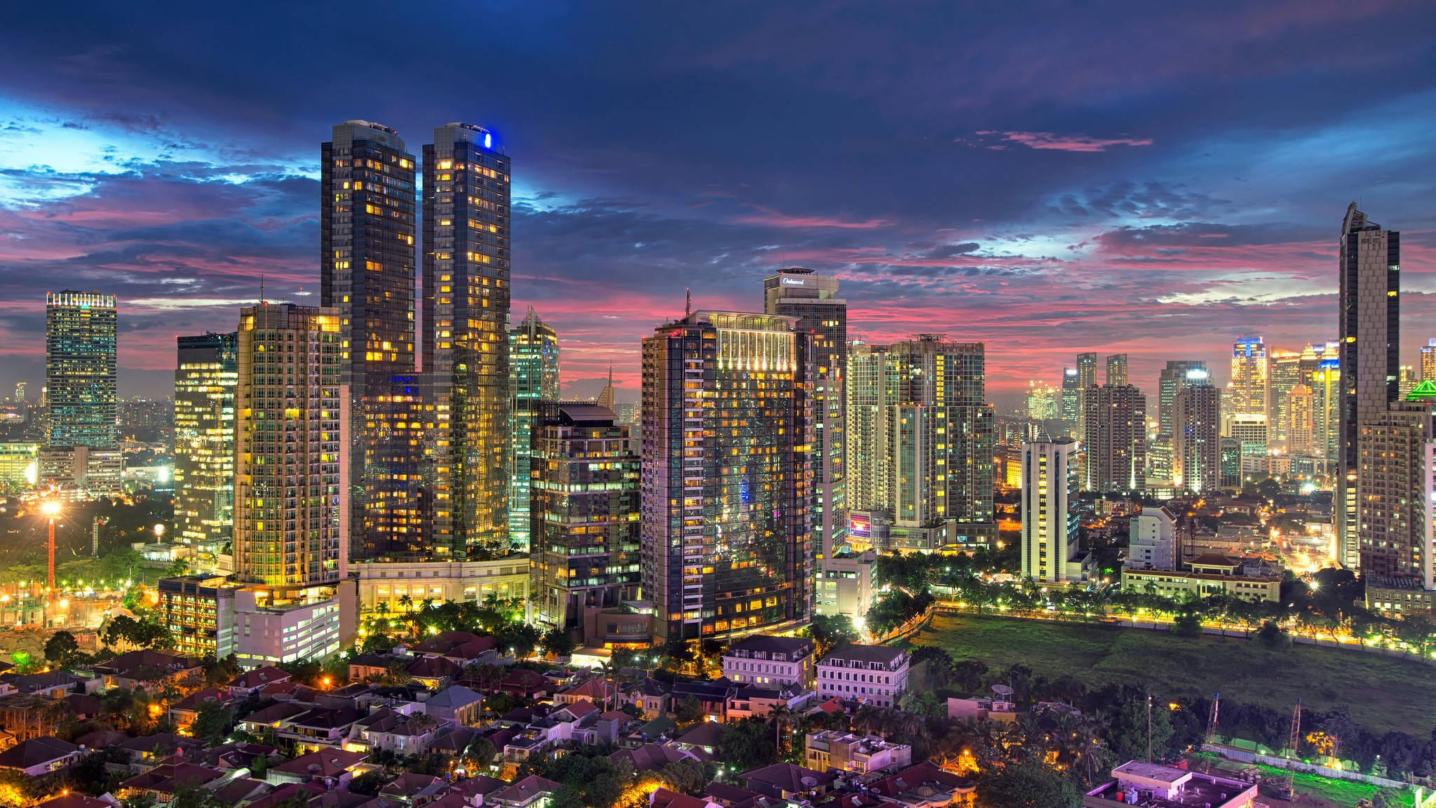 Jakarta, cityscape, twilight, Full HD Desktop Wallpaper