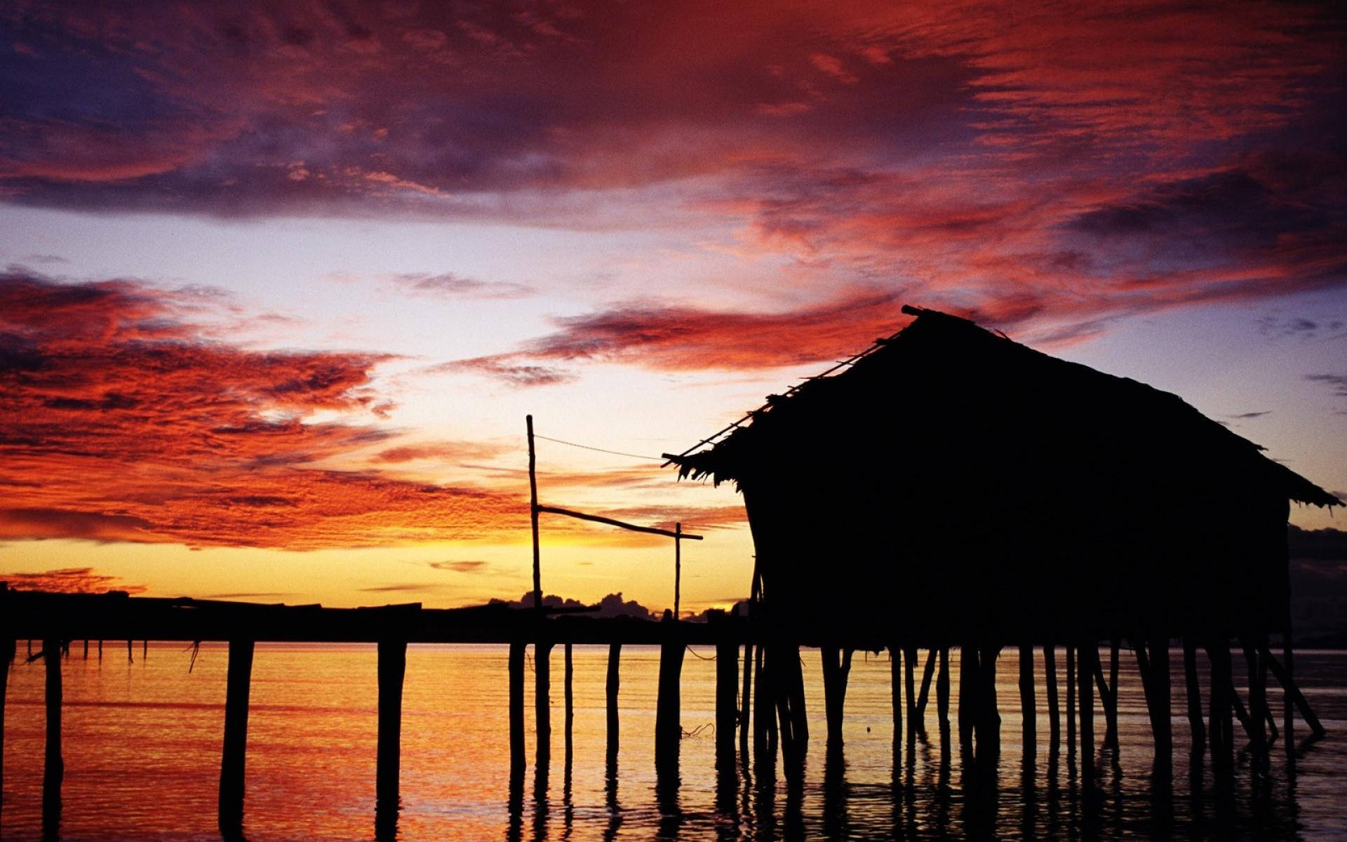 Jakarta, stilt house, water, Full HD Desktop Wallpaper