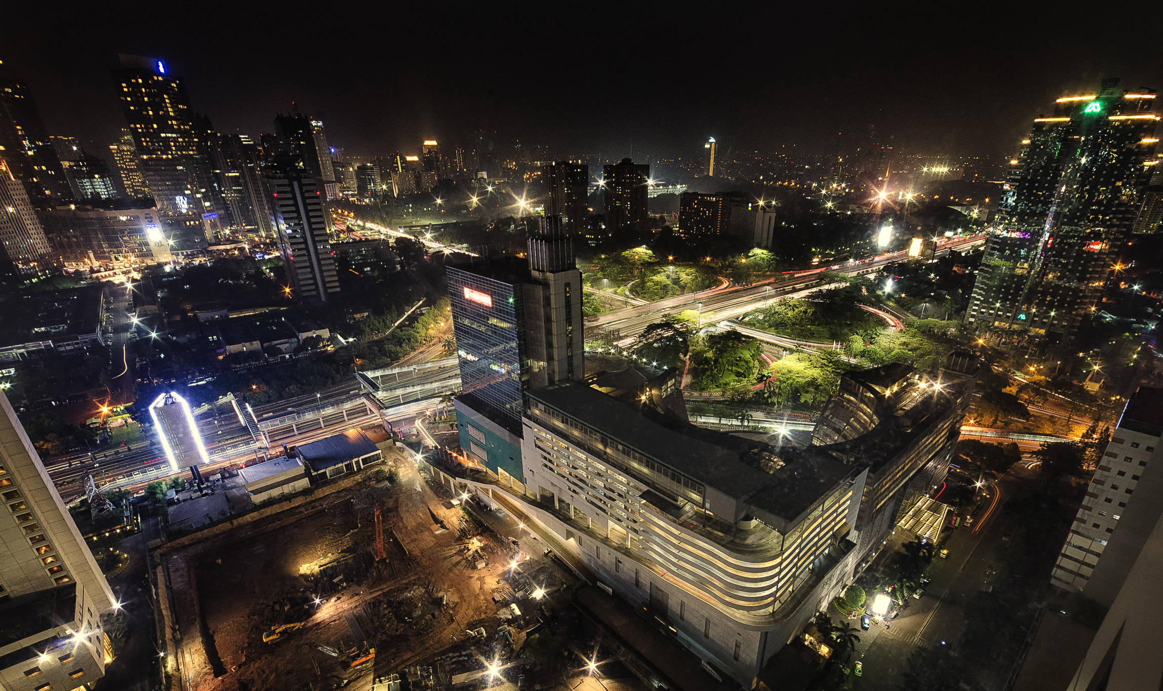 Jakarta, Night Lights, aerial night view, Full HD Desktop Wallpaper