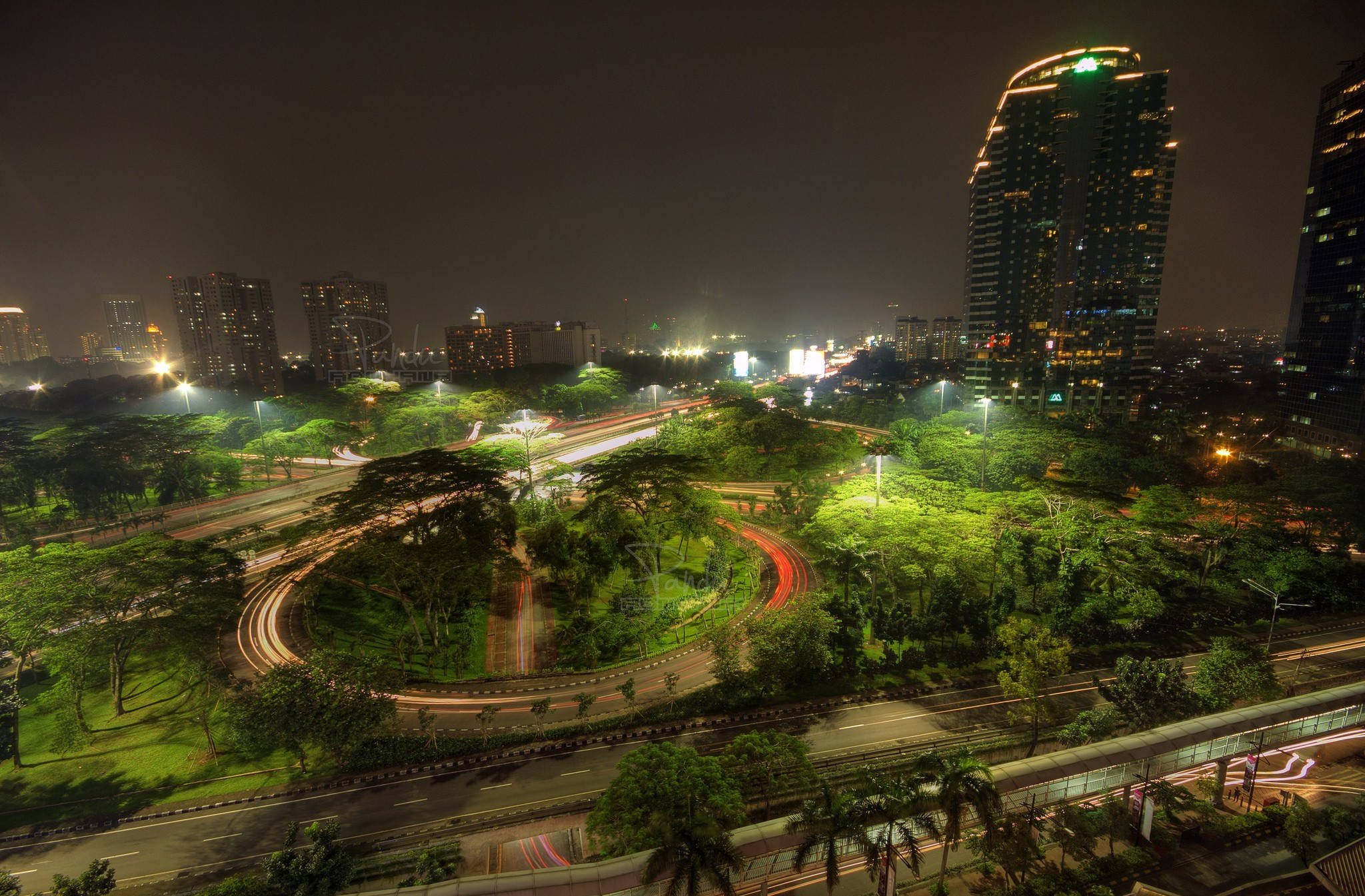 Jakarta, Nature City, night cityscape, Full HD Desktop Wallpaper
