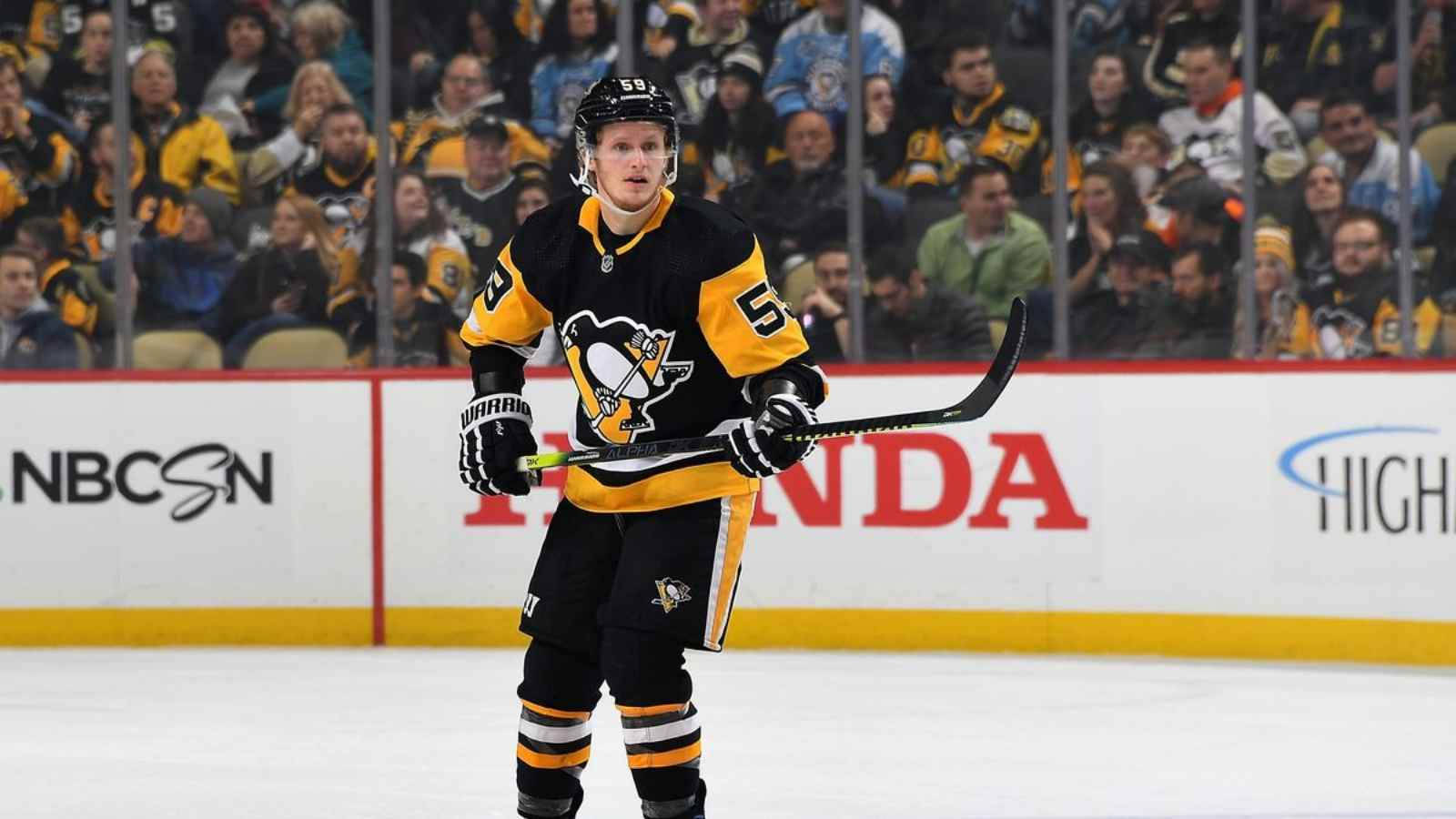 Jake Guentzel, black and gold uniform, ice hockey, HD Desktop Wallpaper