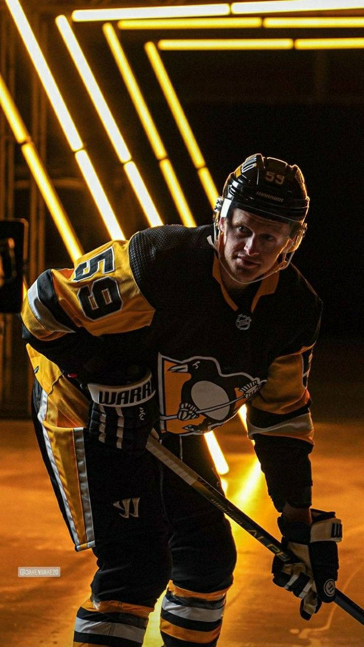 Jake Guentzel, black and gold uniform, glowing yellow neon lights, HD Phone Wallpaper