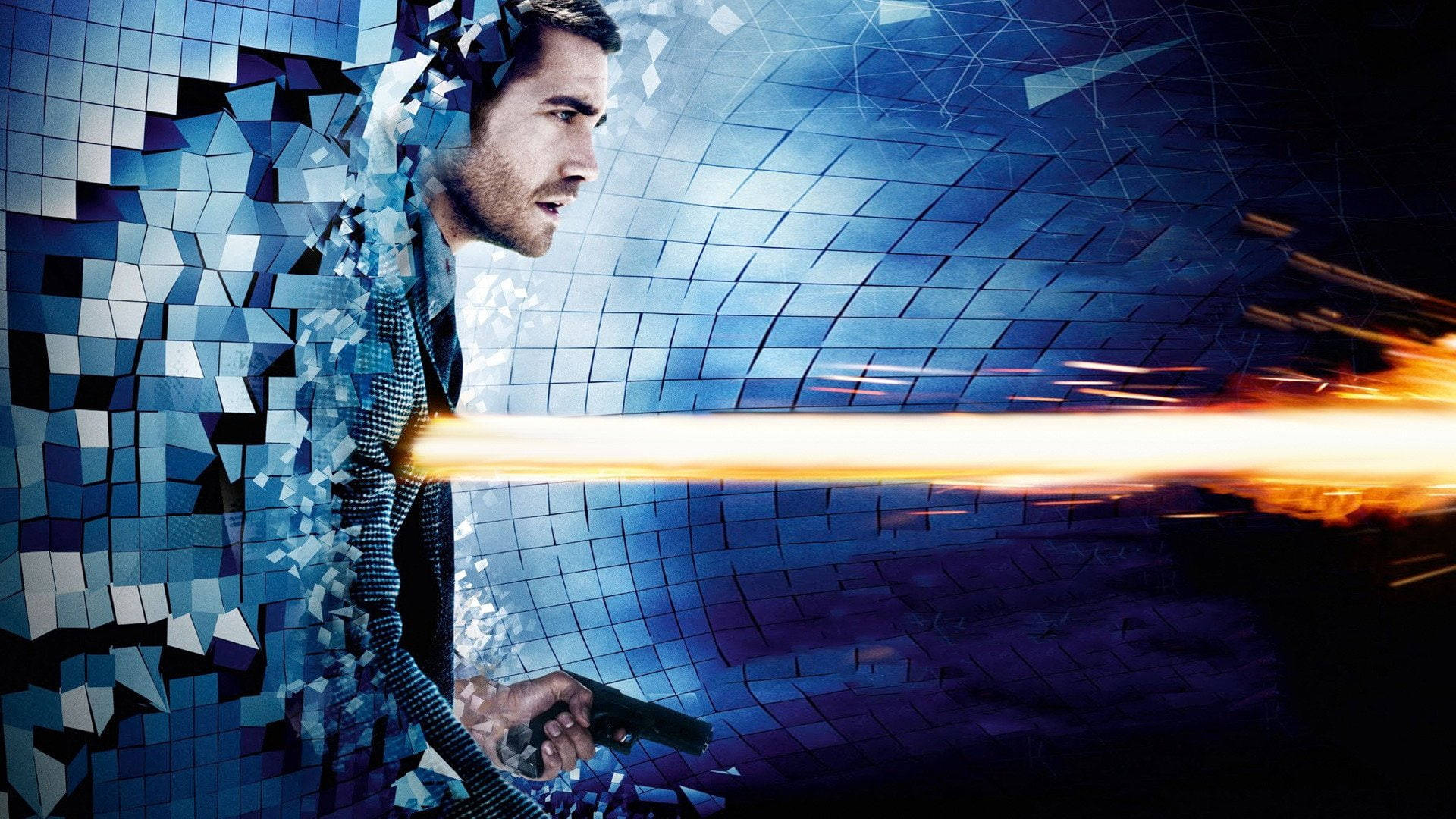 futuristic jake gyllenhaal edit, blue tiled wall, suit, Full HD Desktop Wallpaper