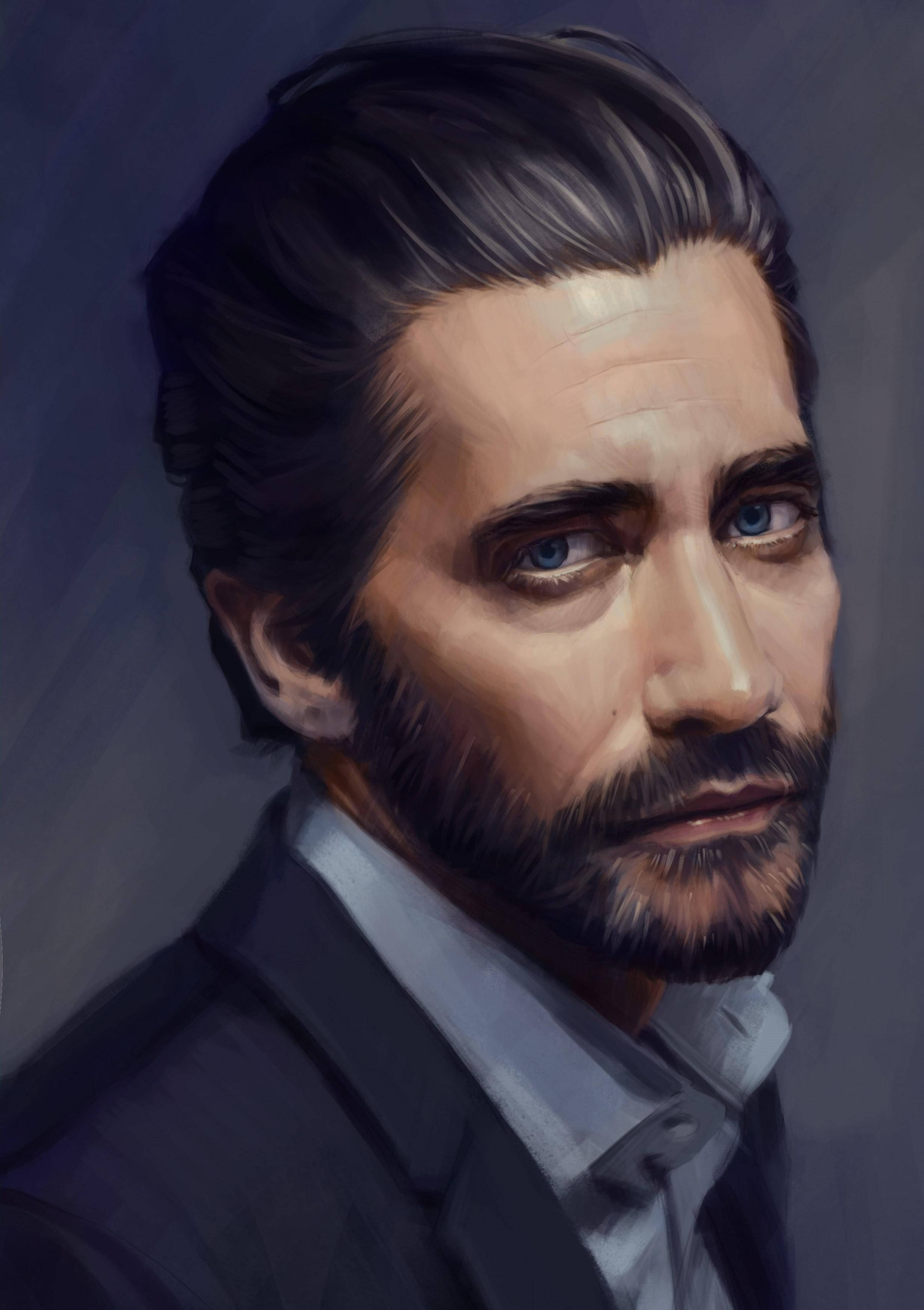 Jake Gyllenhaal, intense blue eyes, dark beard, 2K Phone Wallpaper