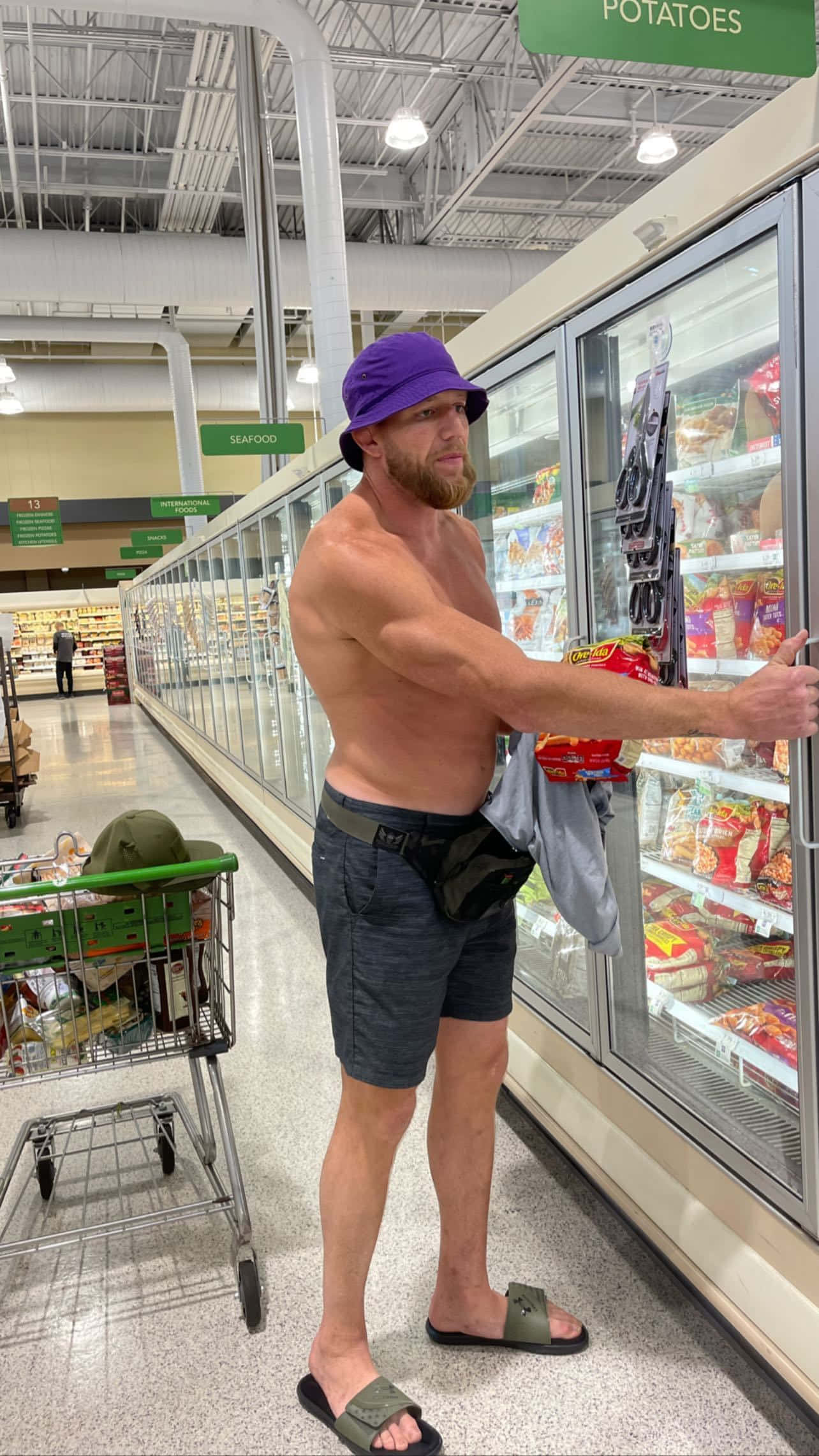 Jake Hager, supermarket, purple bucket hat, Full HD Phone Wallpaper