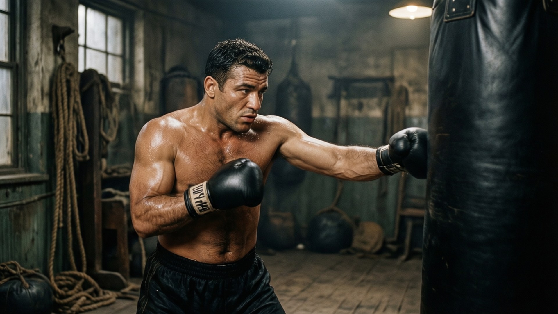 Jake Lamotta, heavy bag, gritty gym, Full HD Desktop Wallpaper