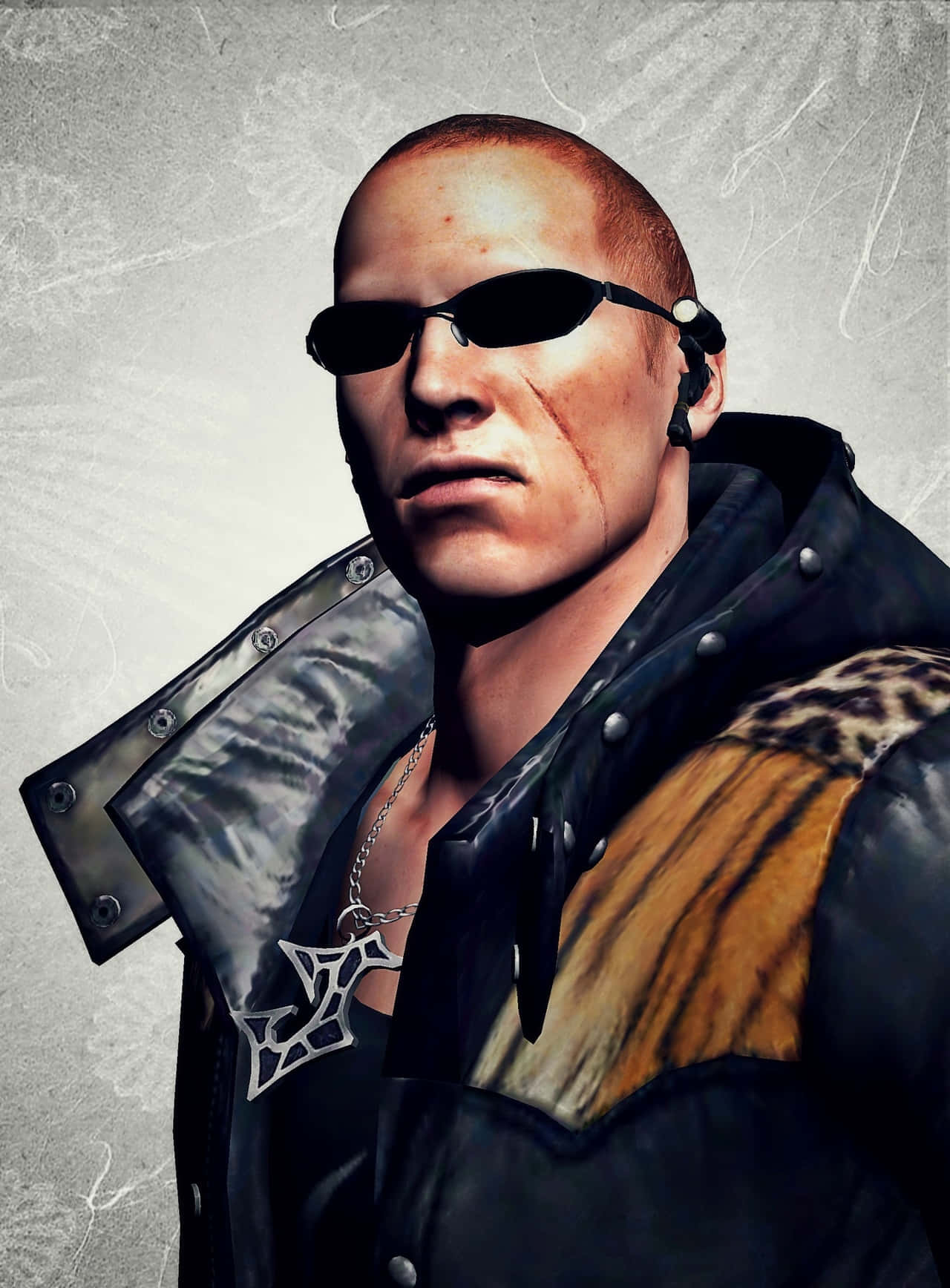 Jake Muller, black leather jacket, leopard print shoulder pads, HD Phone Wallpaper