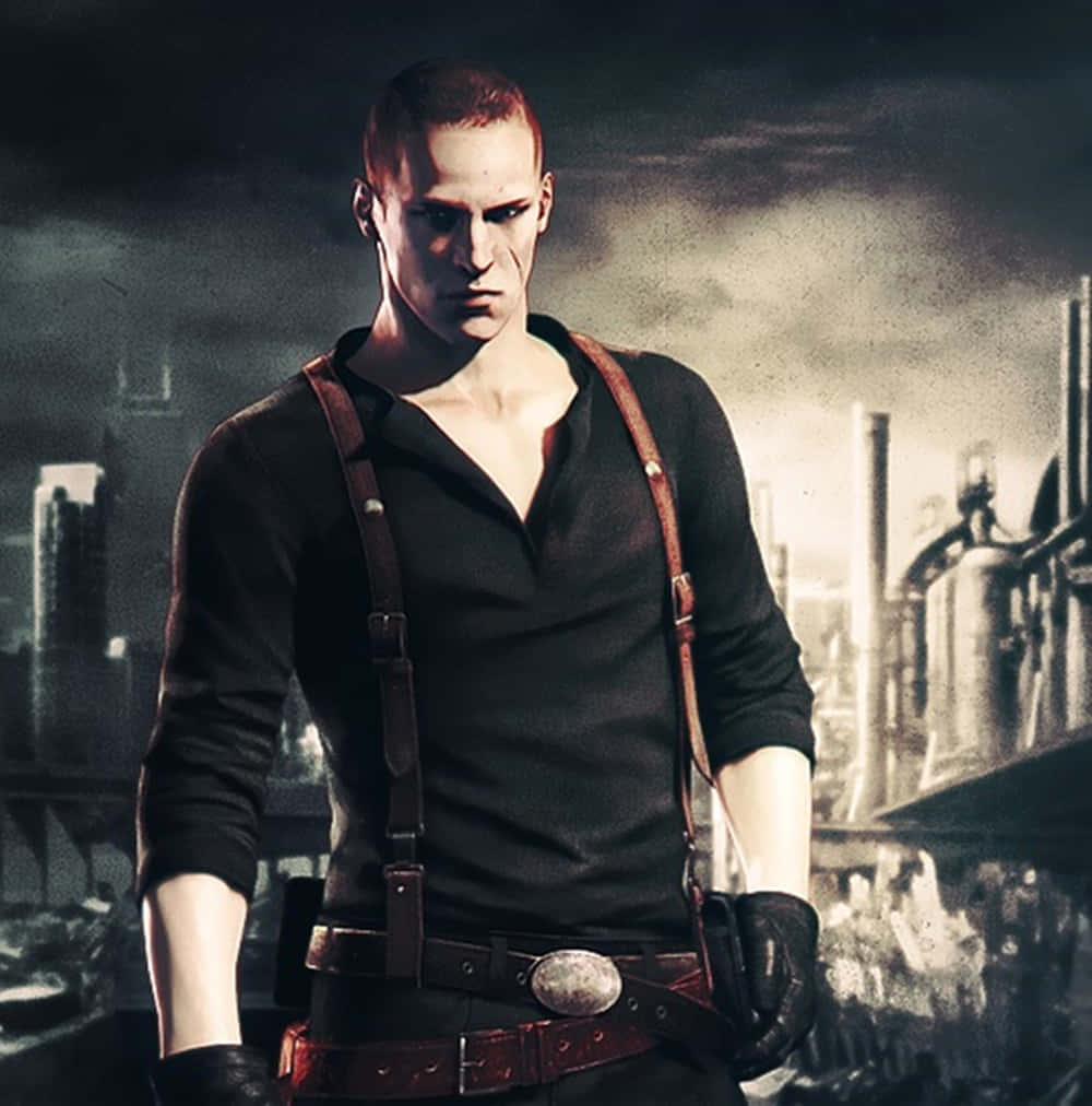 Jake Muller, black shirt, leather suspenders, SD Phone Wallpaper