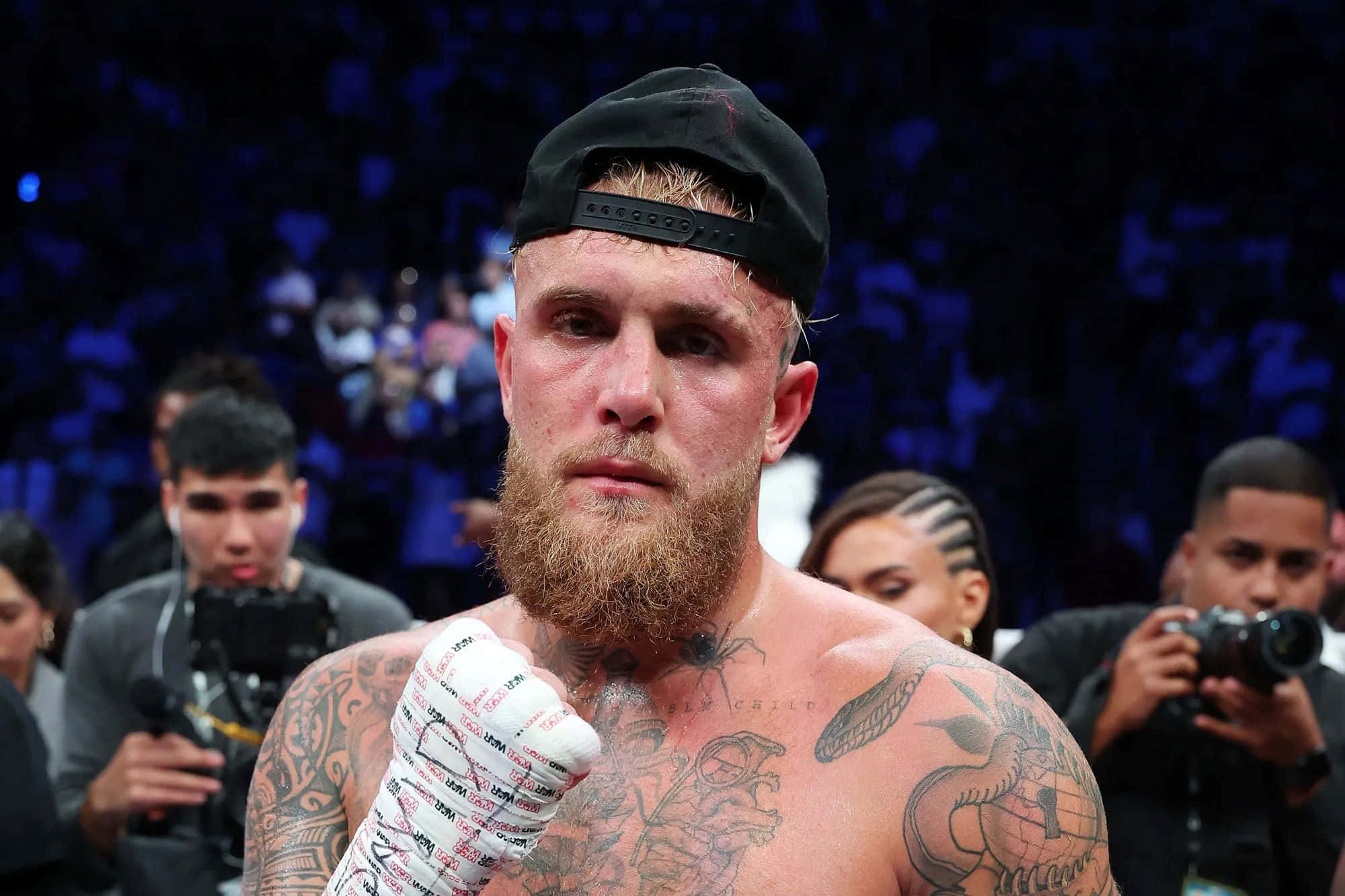 Jake Paul, black cap, tattooed fighter, Full HD Desktop Wallpaper