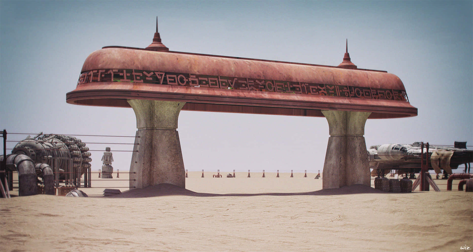 Jakku, rusted archway, alien script, Full HD Desktop Wallpaper