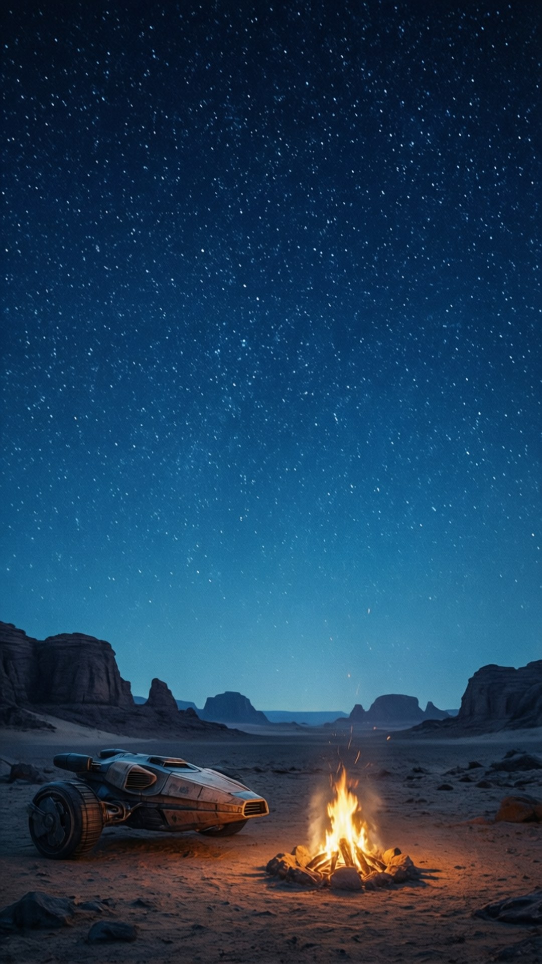 Jakku, Night, Campfire, Full HD Phone Wallpaper