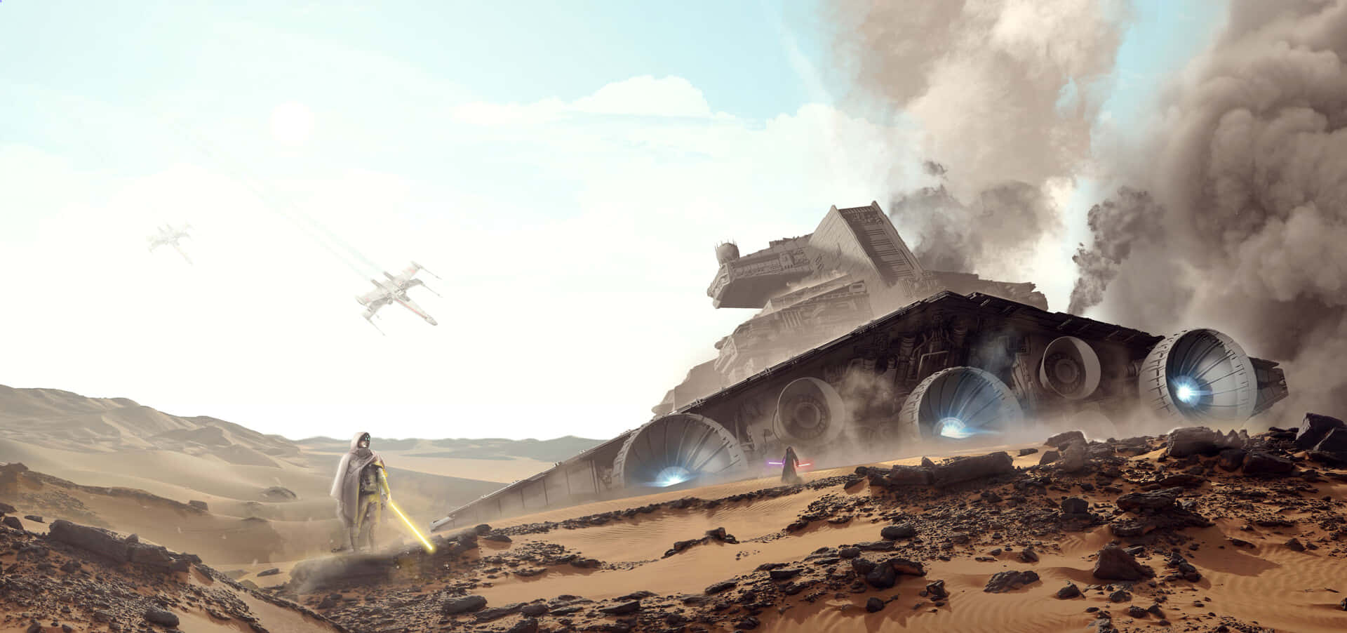 Jakku, desert landscape, crashed spaceship, Full HD Desktop Wallpaper
