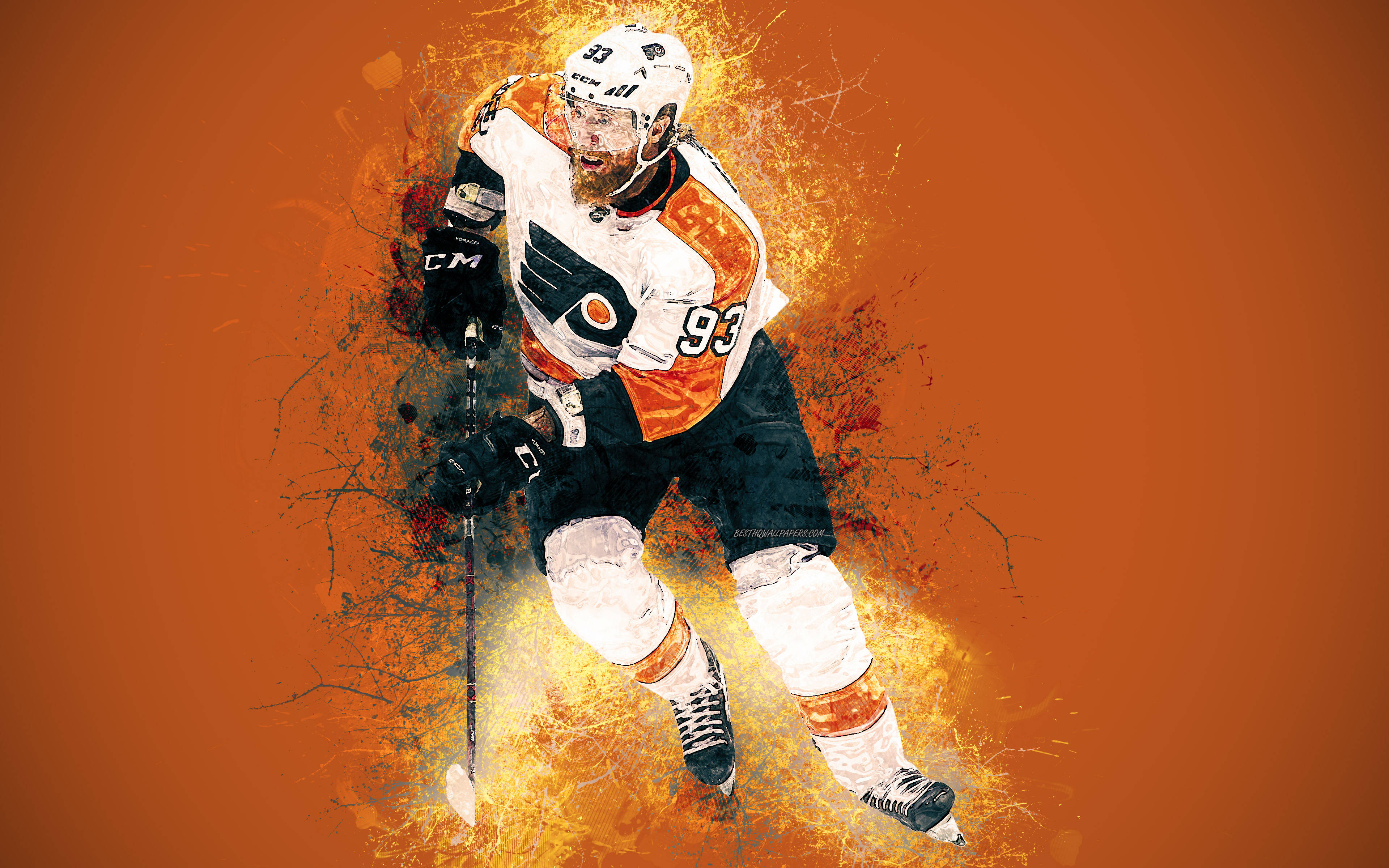 Jakub Voracek, white and orange gear, fiery orange background, 4K Desktop Wallpaper
