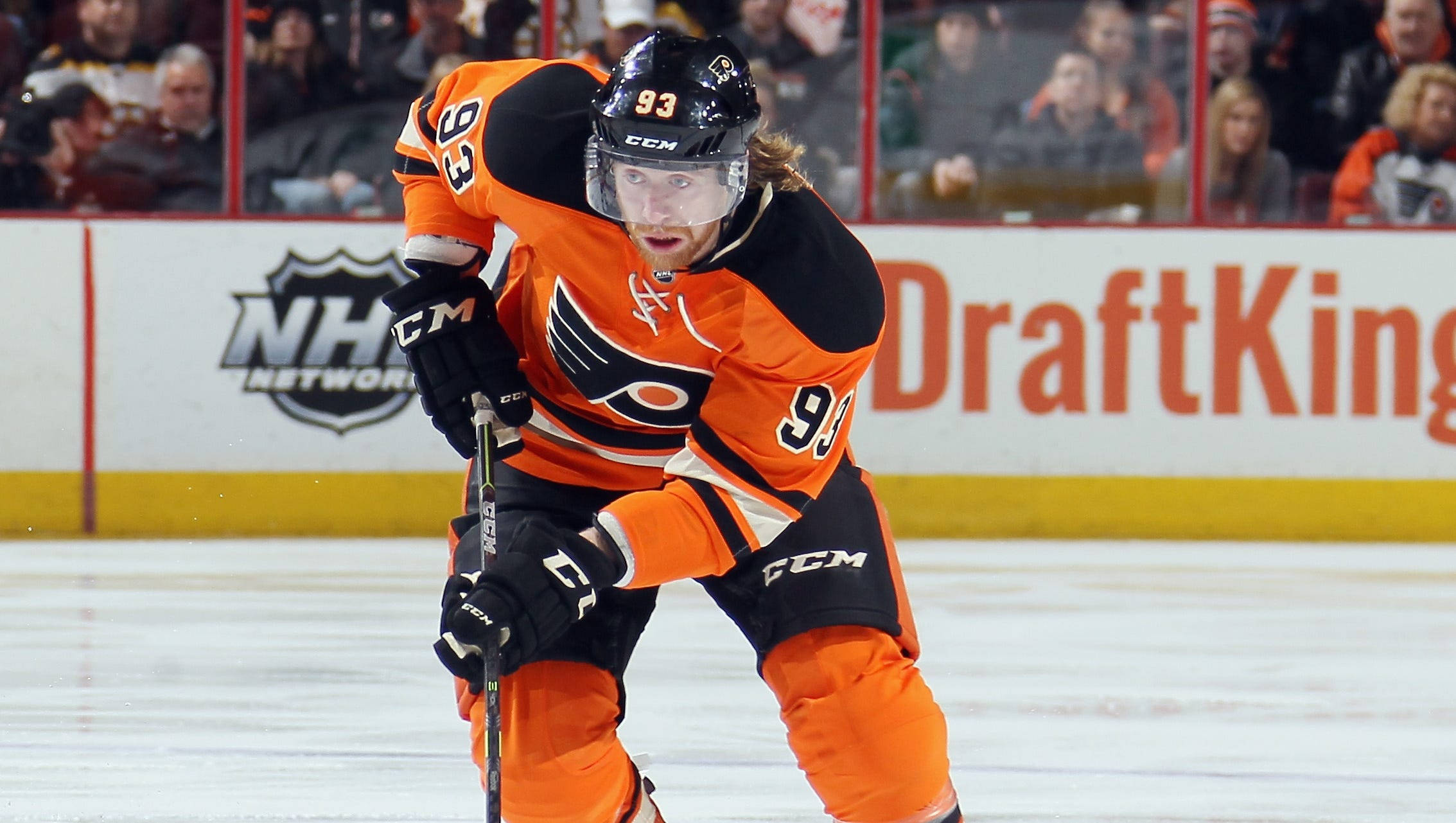 Jakub Voracek, orange and black uniform, ice, Full HD Desktop Wallpaper