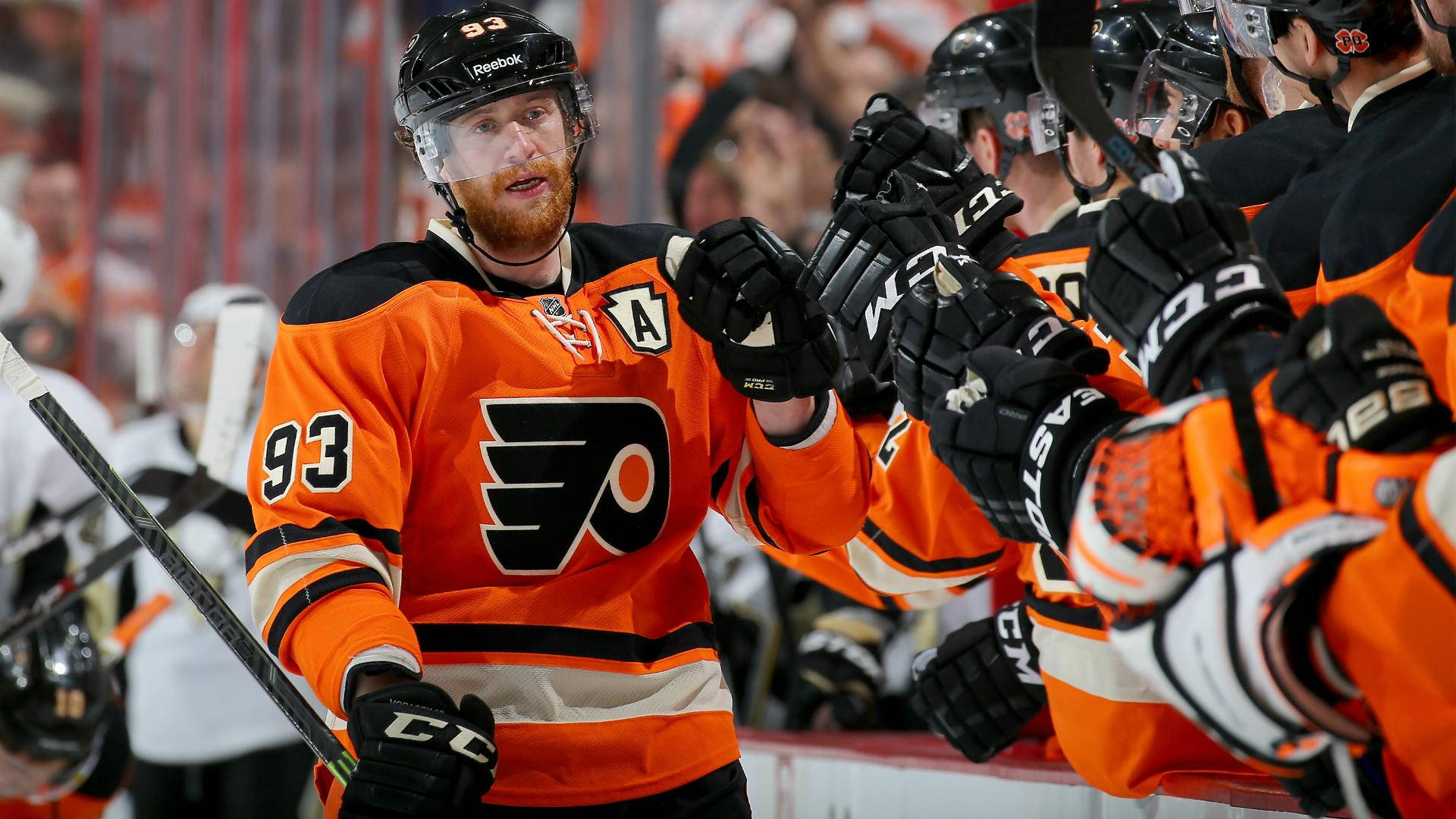 Jakub Voracek, orange jersey, number 93, Full HD Desktop Wallpaper