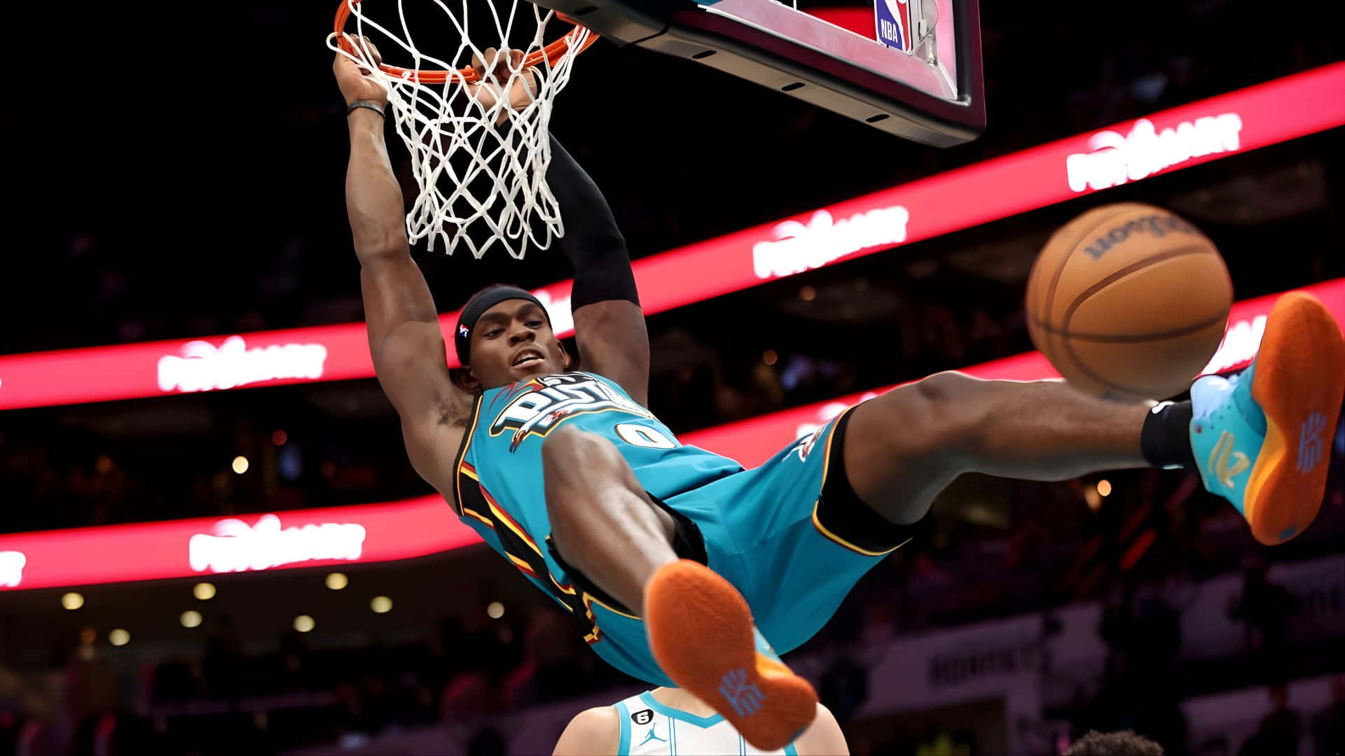 Jalen Duren, dunk, teal uniform, Full HD Desktop Wallpaper