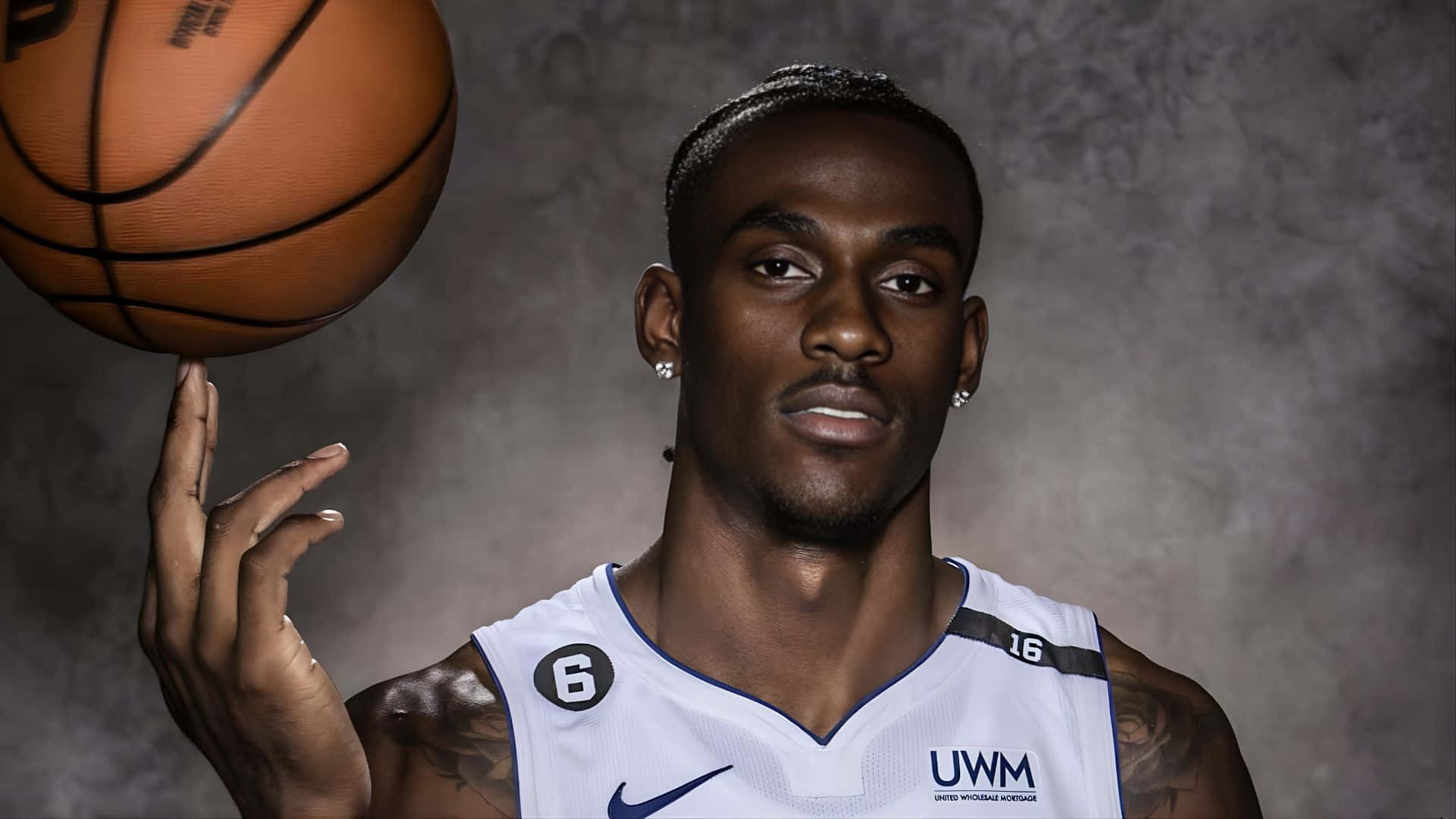 Jalen Duren, white UWM jersey, orange basketball, Full HD Desktop Wallpaper