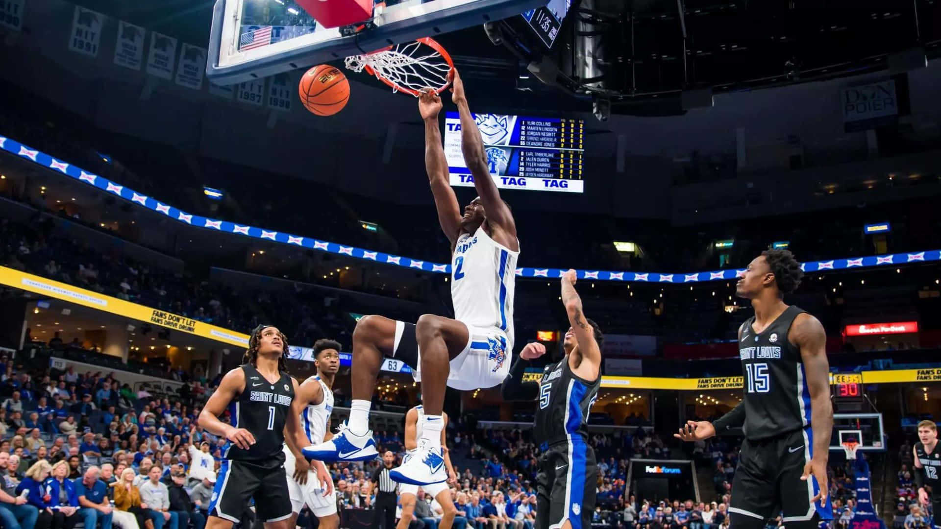 Jalen Duren, dunk, white jersey number two, Full HD Desktop Wallpaper