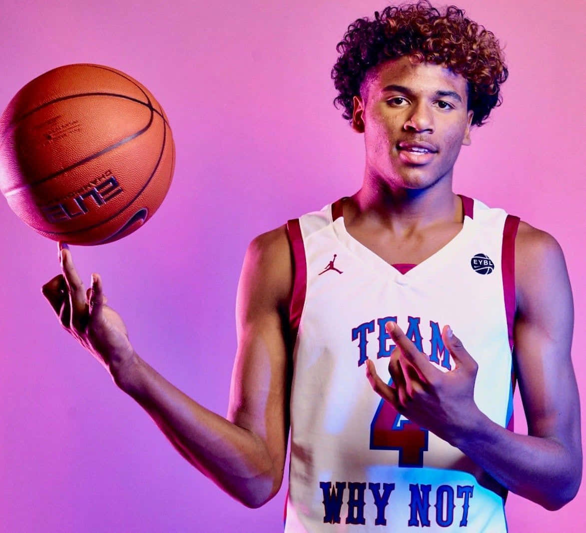 Jalen Green, white jersey, vibrant pink and purple studio backdrop, SD Desktop Wallpaper