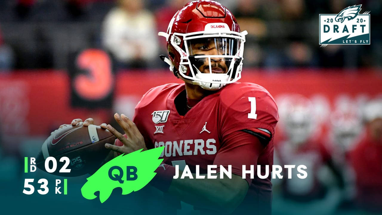 Jalen Hurts, Eagles, red uniform, HD Desktop Wallpaper