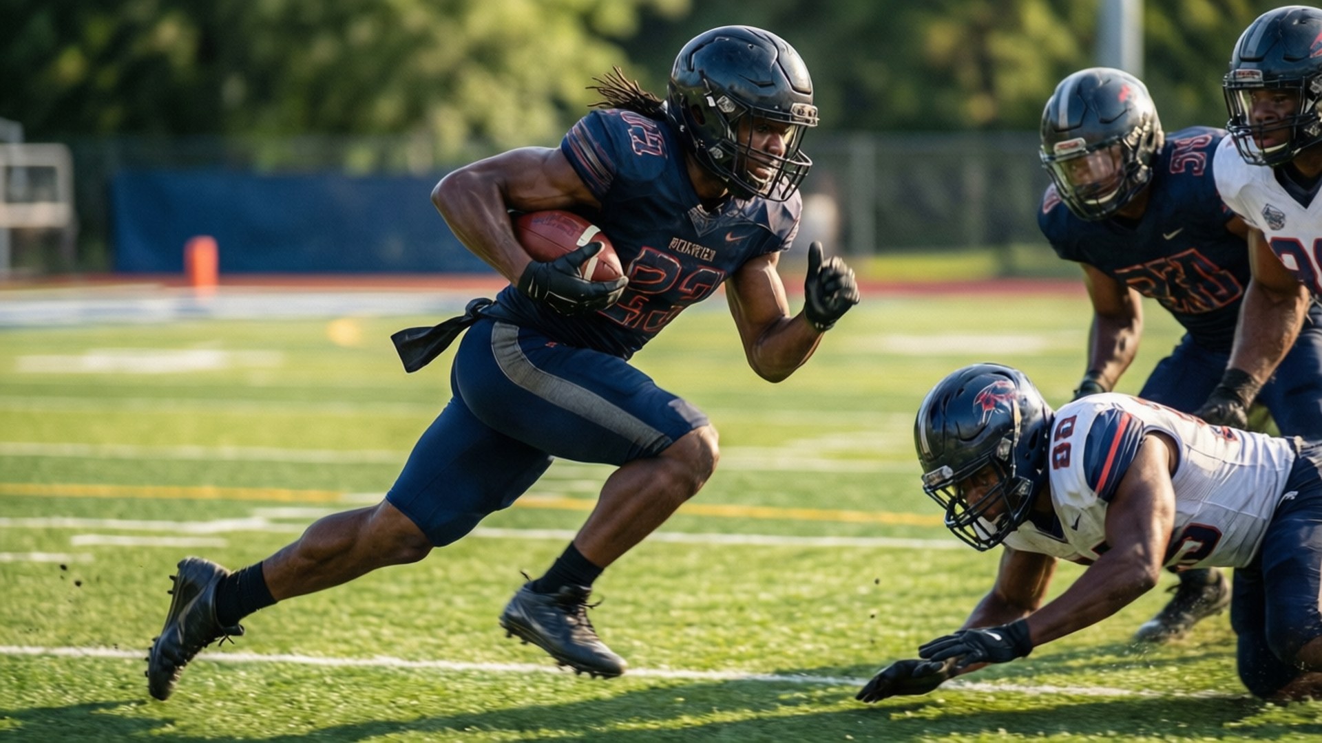 Jalen Milroe, rushing downfield, defenders in pursuit, Full HD Desktop Wallpaper