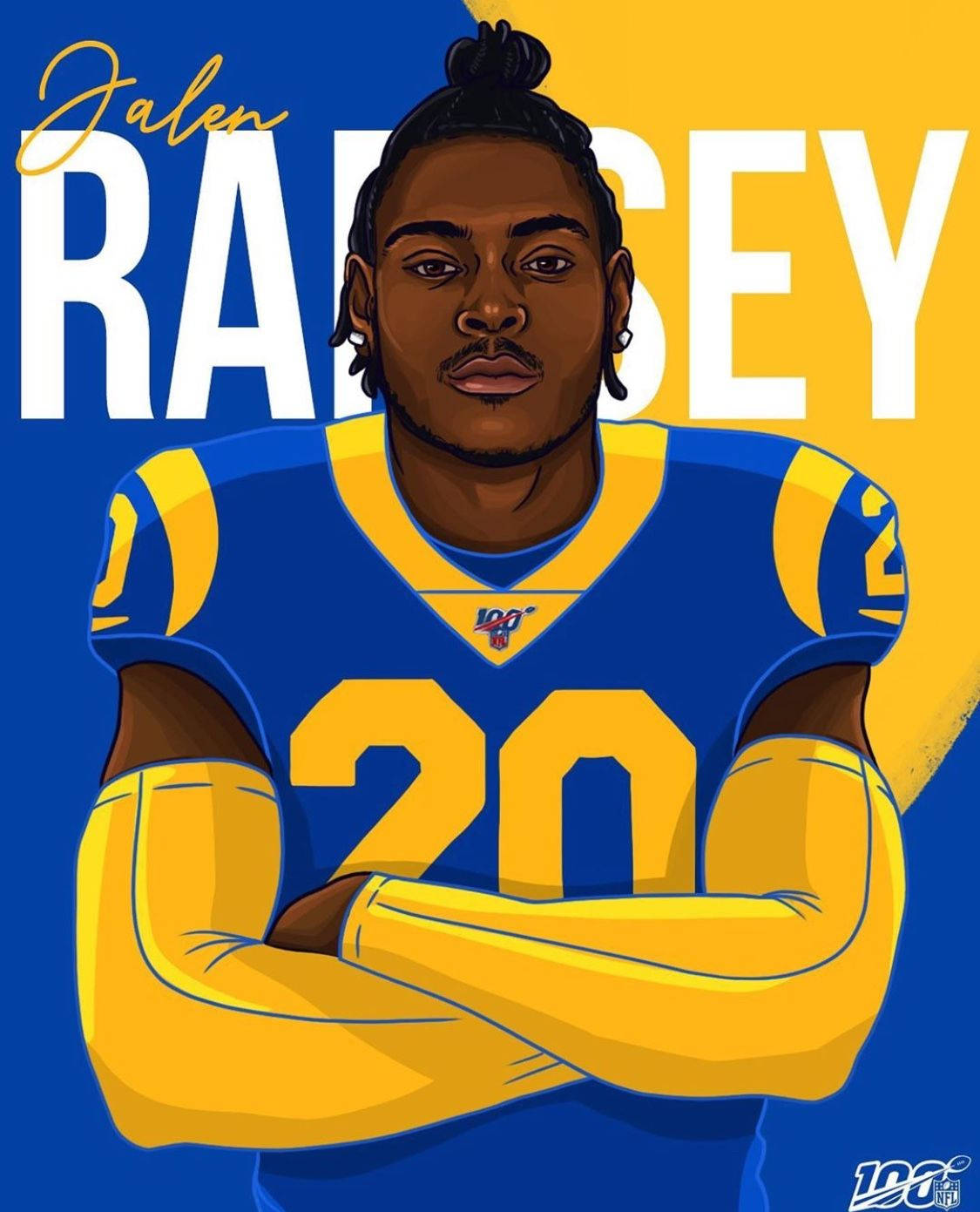 Jalen Ramsey, blue and yellow Rams jersey, arms crossed, HD Phone Wallpaper