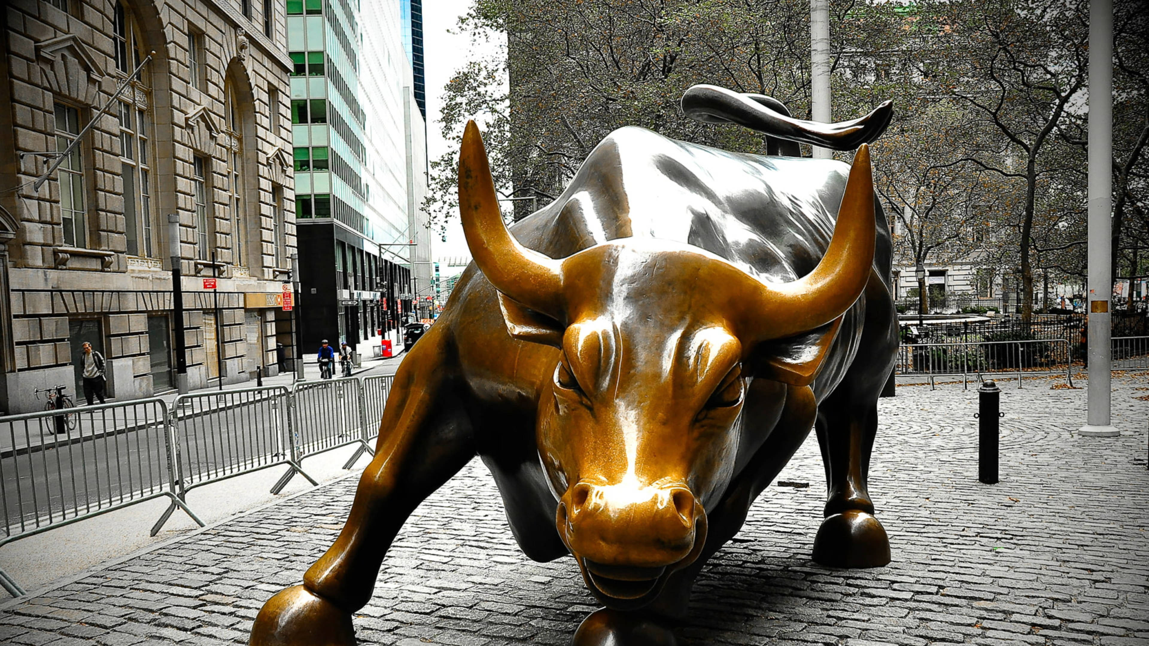 Jallikattu, bronze bull statue, cobblestone plaza, 4K Desktop Wallpaper