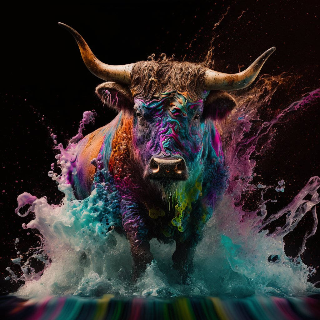 Jallikattu, bull, vibrant paint splashes, SD Desktop Wallpaper