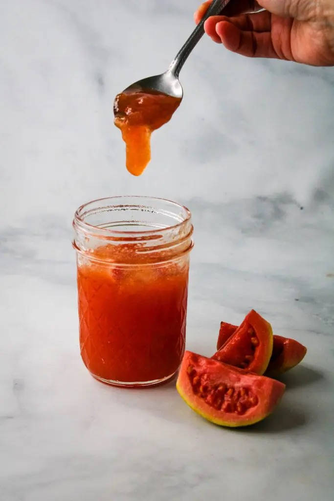 guava jam, spoon, glass jar, SD Phone Wallpaper