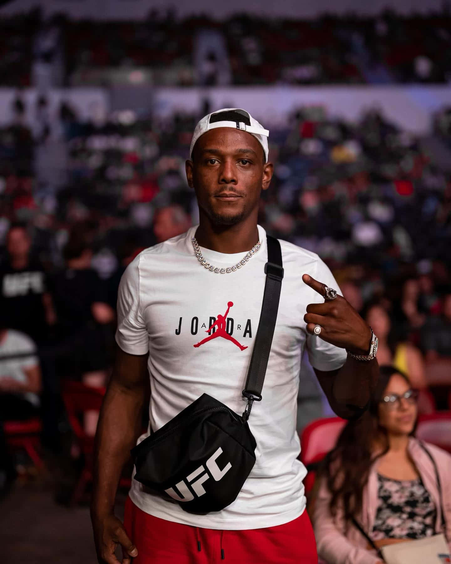 Jamahal Hill, white Jordan tee, red shorts, HD Phone Wallpaper