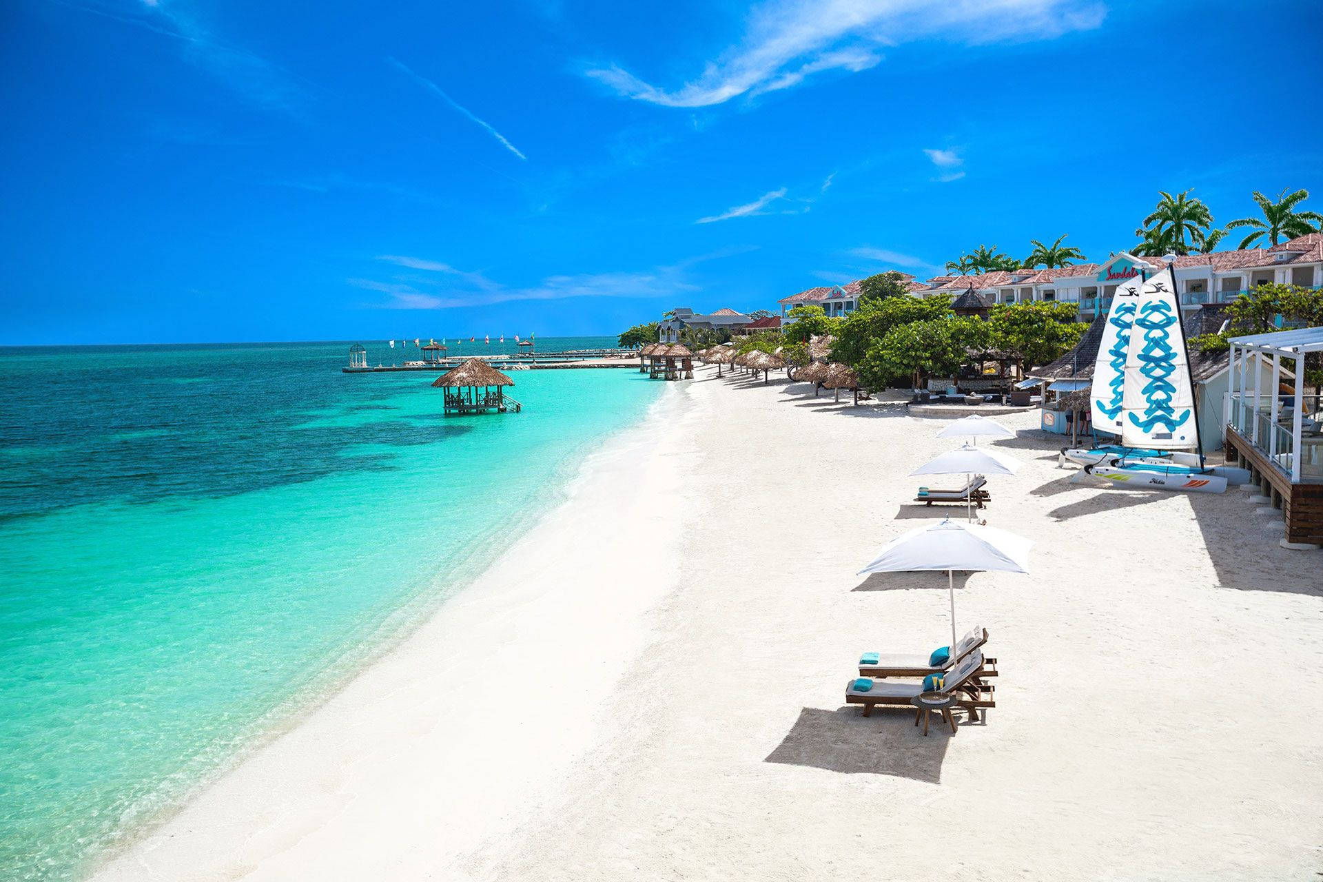 Jamaica Beach, white sand beach, turquoise waters, Full HD Desktop Wallpaper