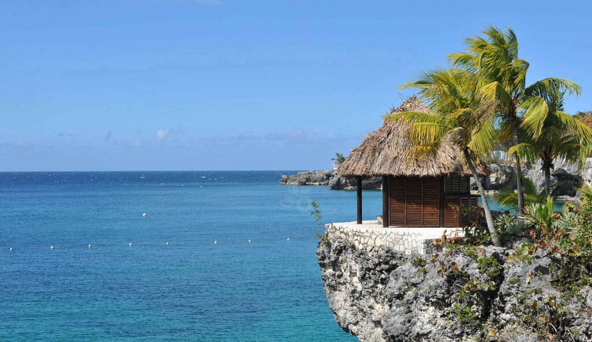 Jamaica Beach, cliff hut, thatched-roof cabana, Full HD Desktop Wallpaper