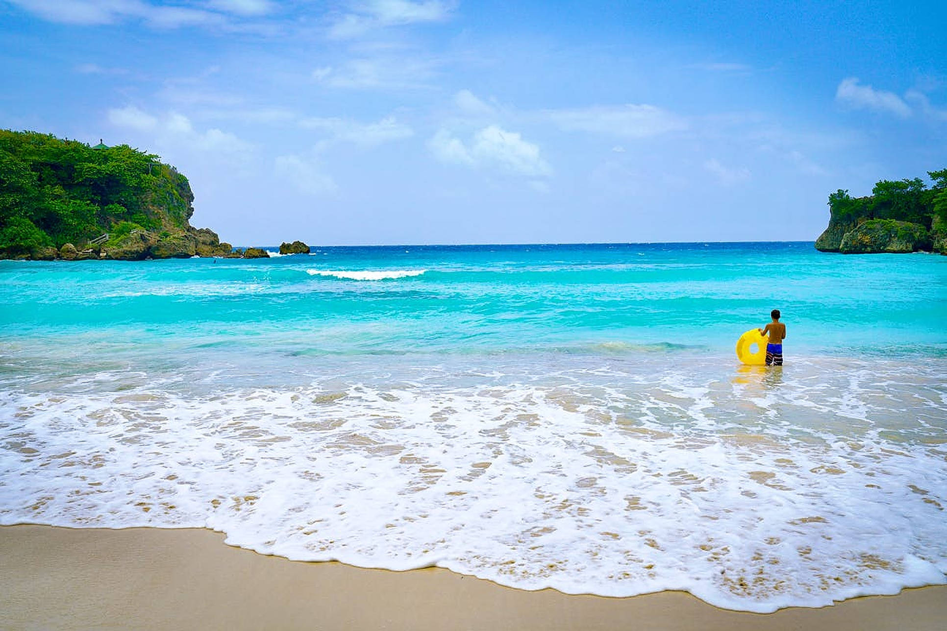 Jamaica Beach, turquoise waters, yellow float, Full HD Desktop Wallpaper