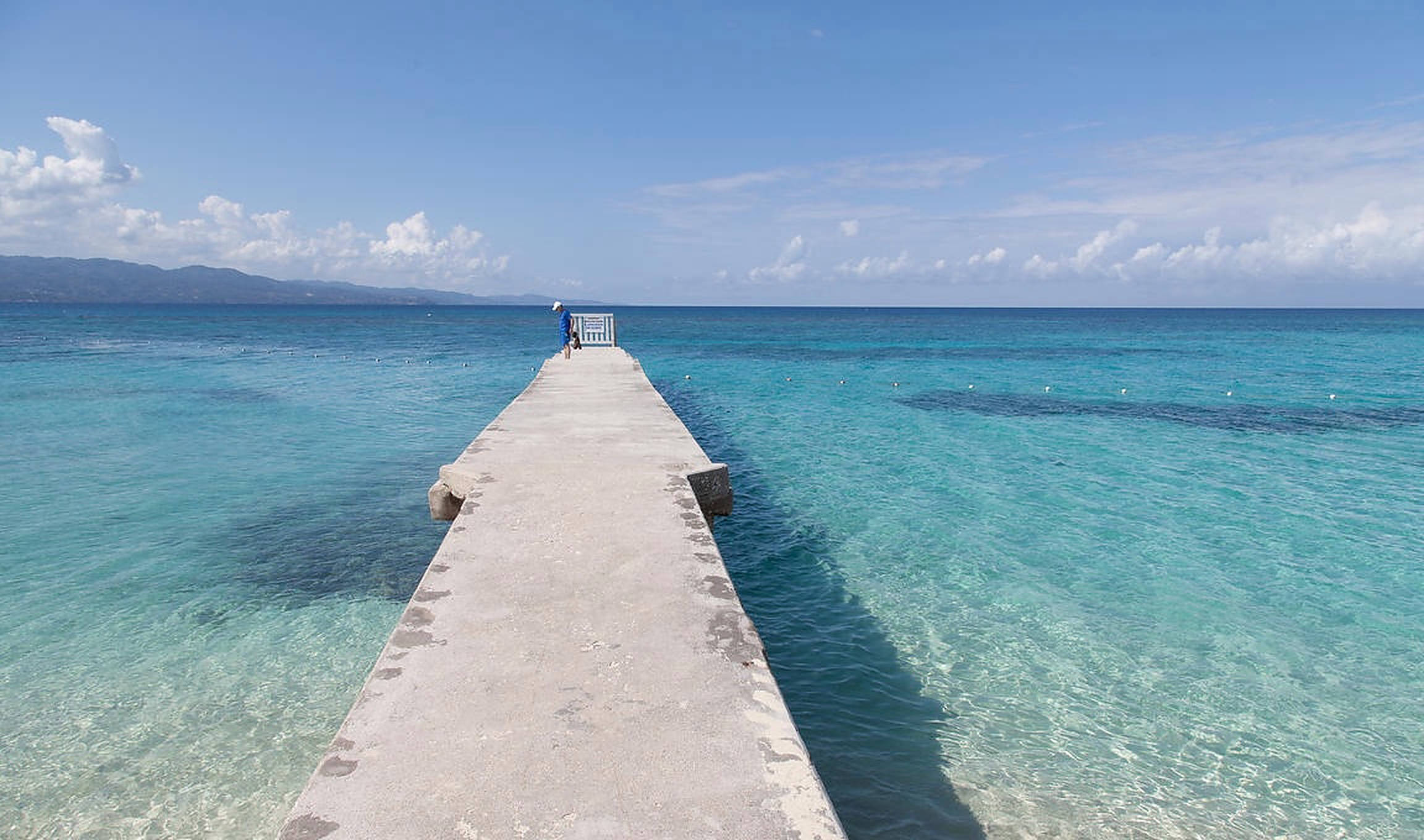 Jamaica Beach, concrete pier, turquoise waters, Full HD Desktop Wallpaper