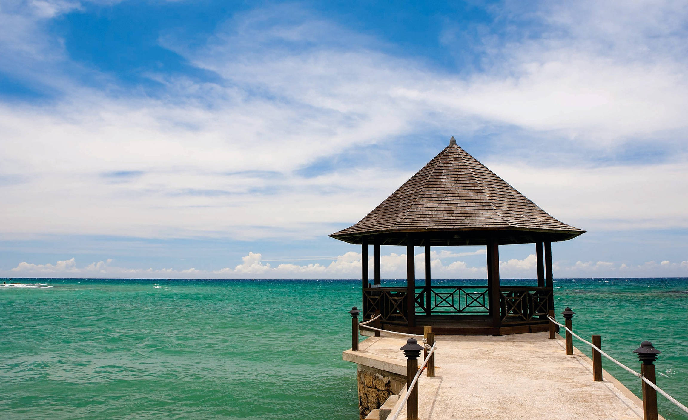 Jamaica Beach, gazebo, thatched roof, Full HD Desktop Wallpaper