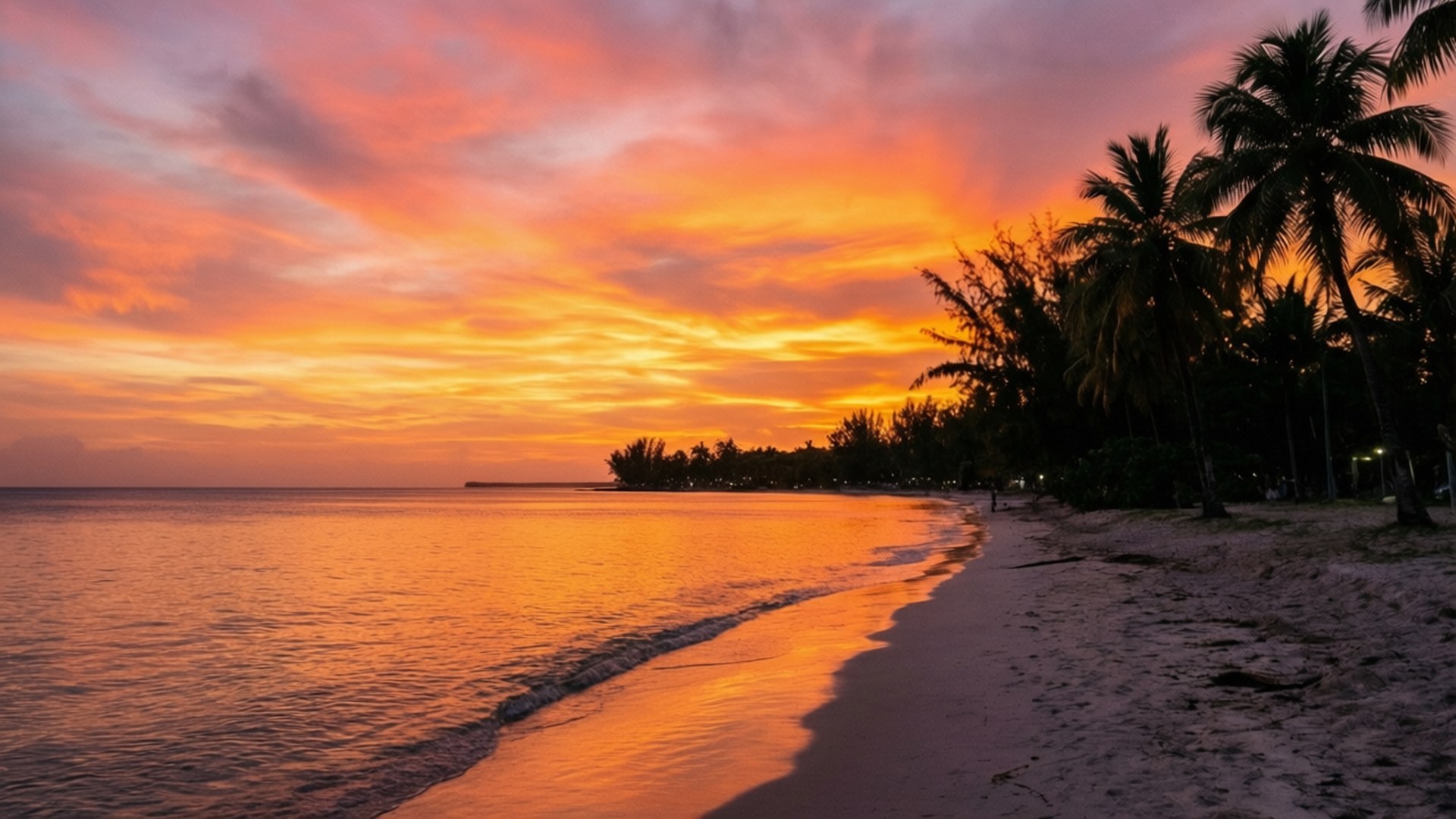 Jamaica, sunset, tropical beach, Full HD Desktop Wallpaper