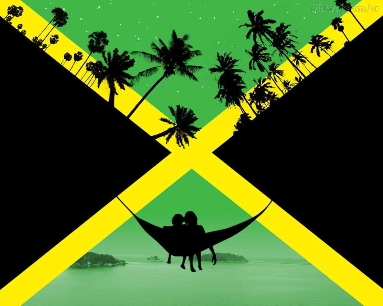Jamaica Flag, hammock, palm trees, HD Desktop Wallpaper
