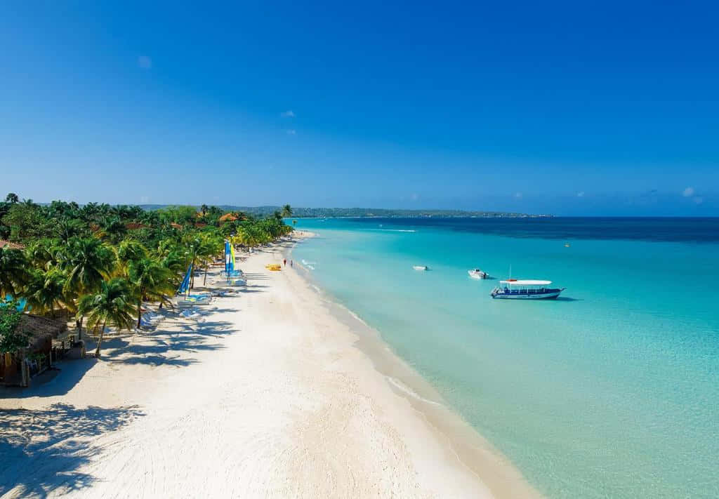 Jamaican Beach, white sand, turquoise water, SD Desktop Wallpaper